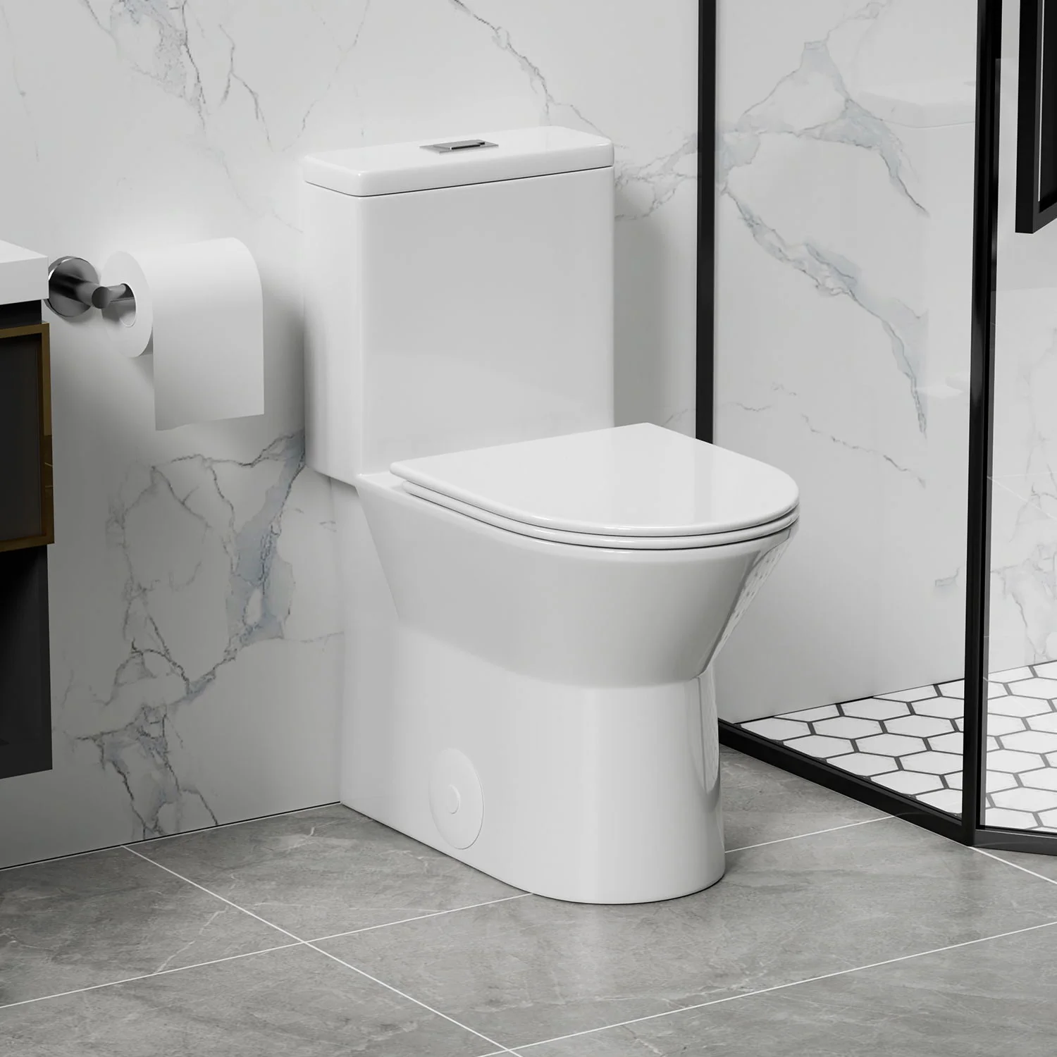 1 Piece Toilet With Dual Flush & Rimless Bowl - Glossy White - Image 3