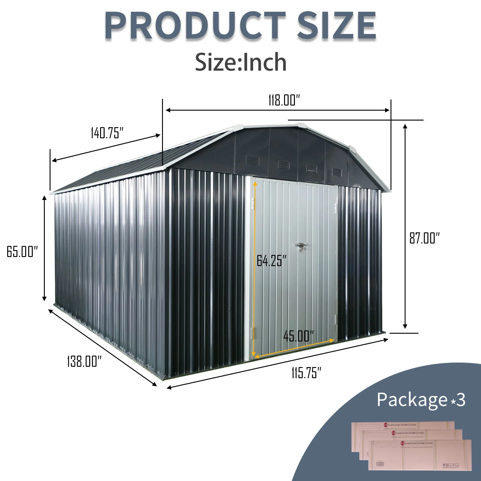 10 Ft X 12 Ft Outdoor Metal Storage Shed With Arch Roof With Lockable Doors For Backyard Garden Patio Lawn - Black - Image 2
