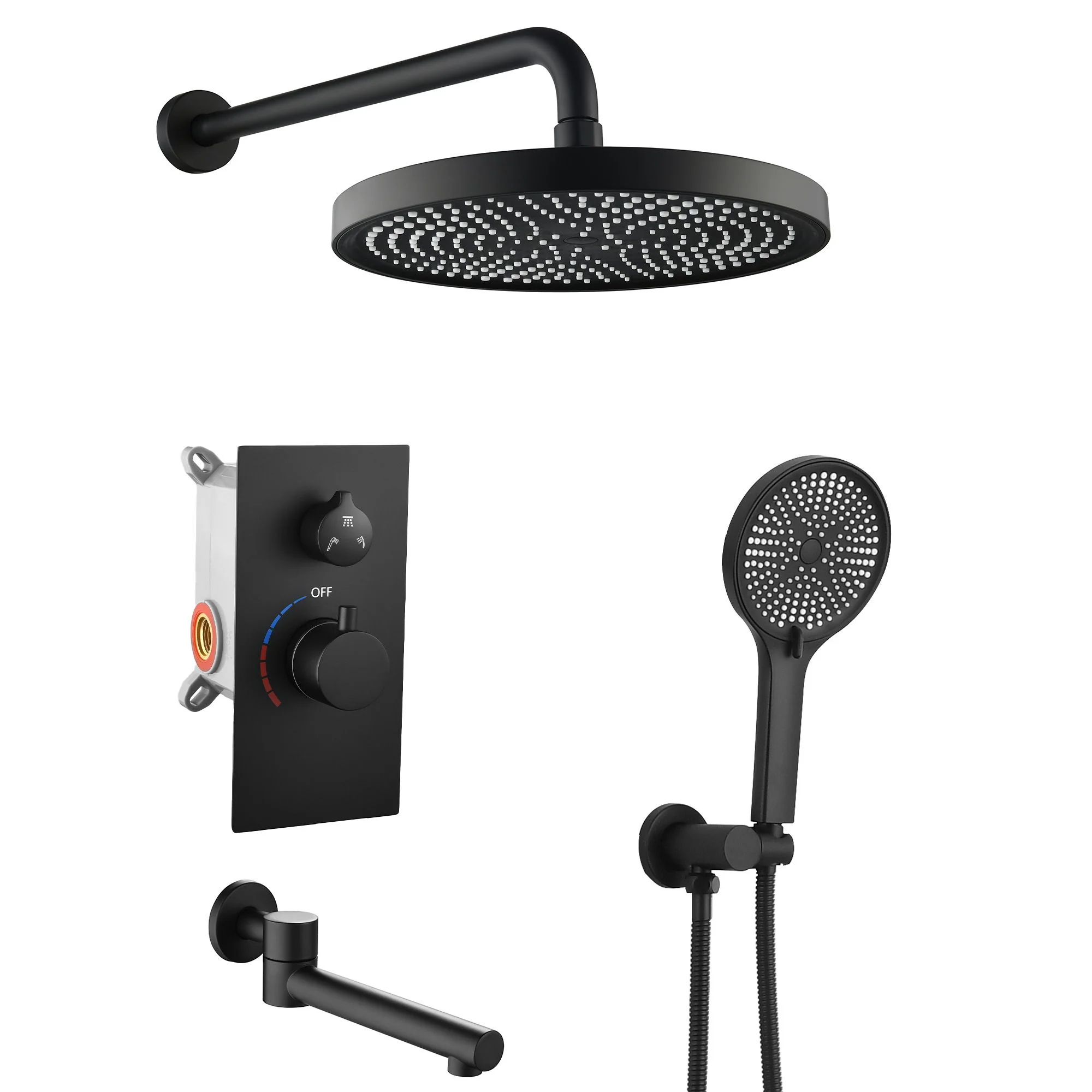 10" Shower System Set With Control Valve And Overhead Shower - Image 2