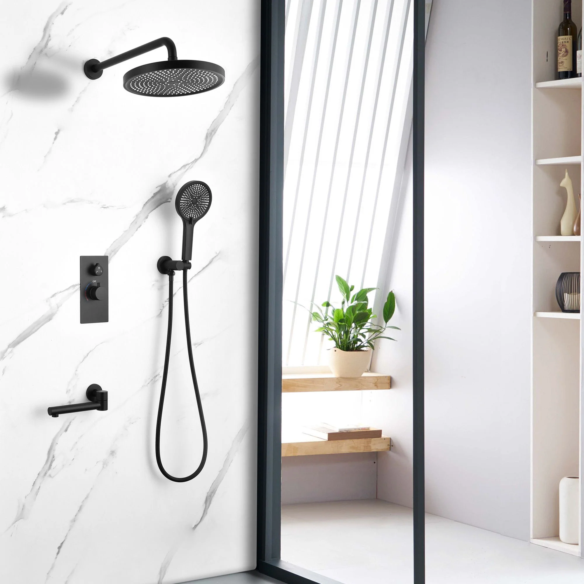 10" Shower System Set With Control Valve And Overhead Shower - Image 3