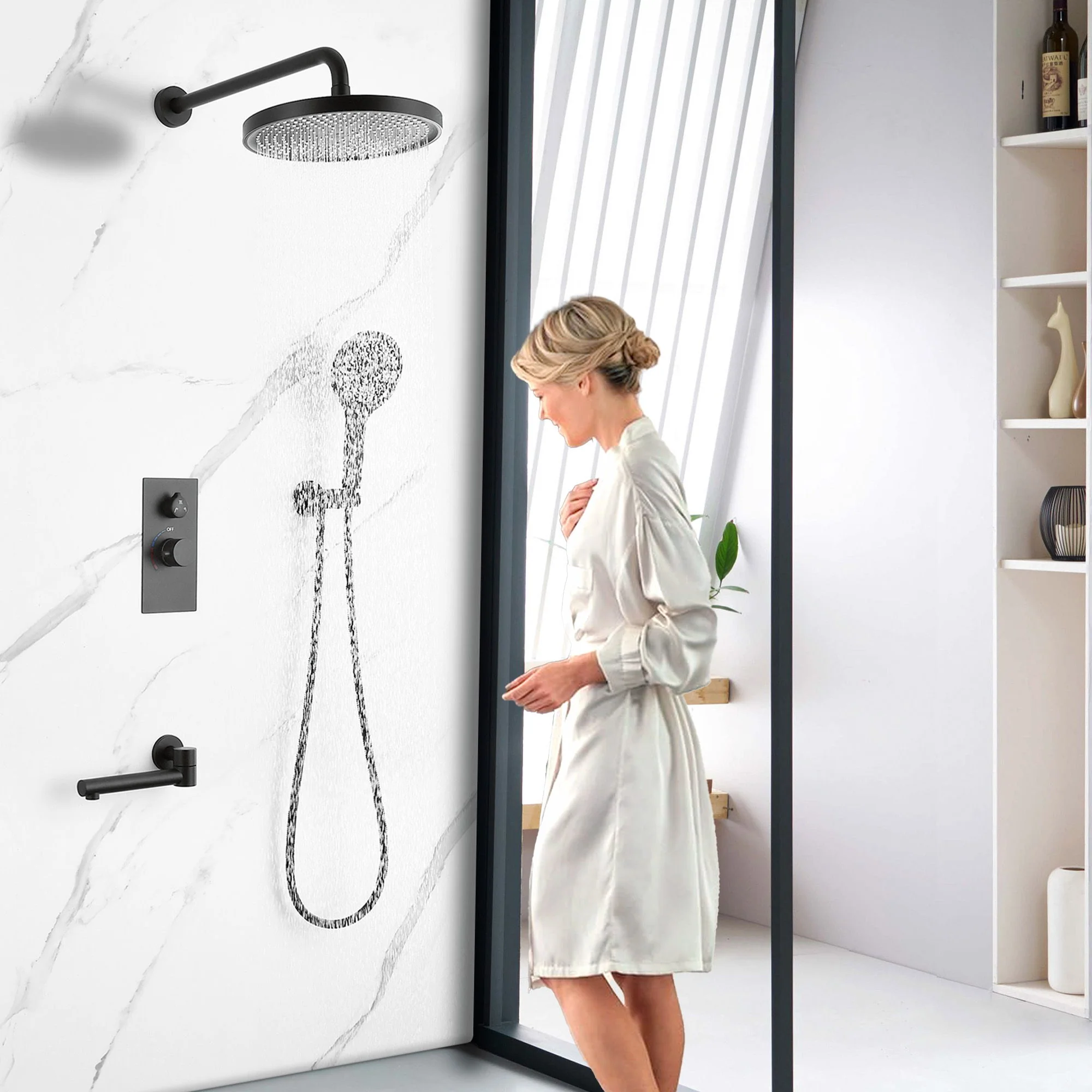 10" Shower System Set With Control Valve And Overhead Shower - Image 8