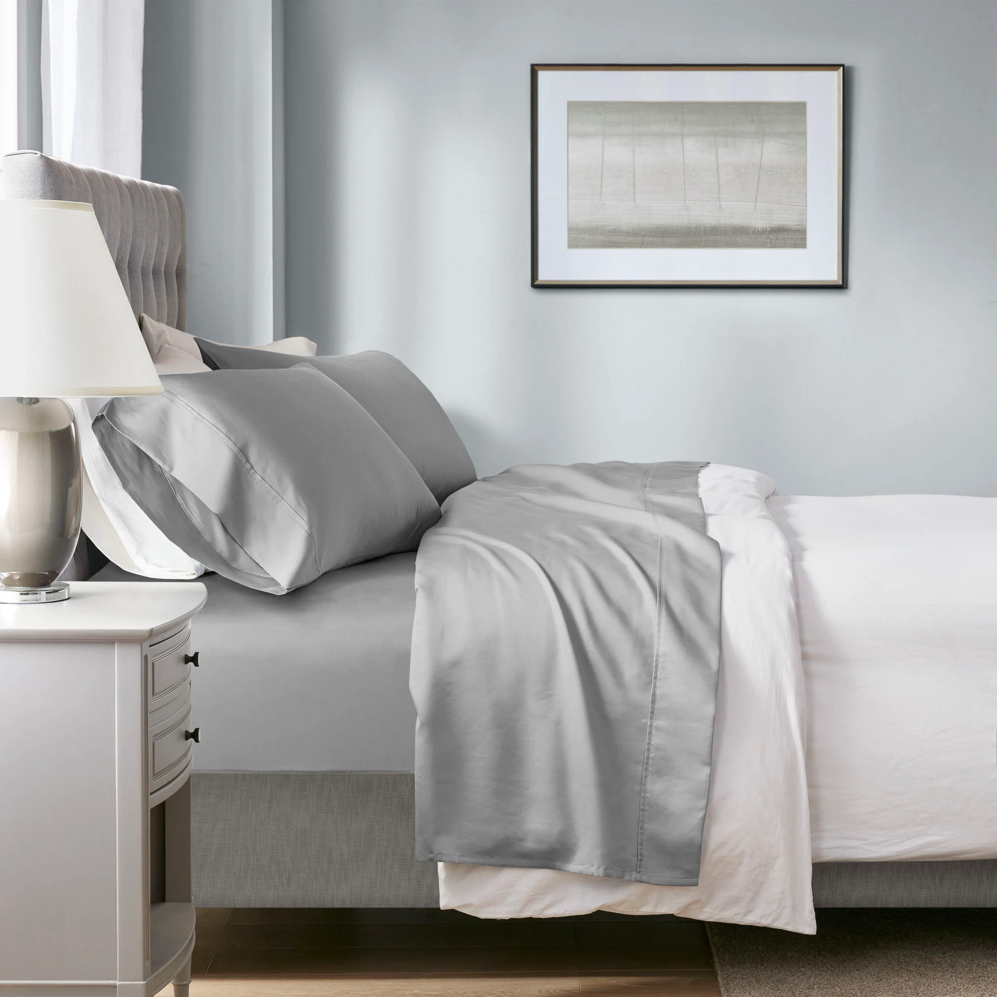 1000 Thread Count - Queen HeiQ Smart Temperature Blend 4 Piece Sheet Set - Gray