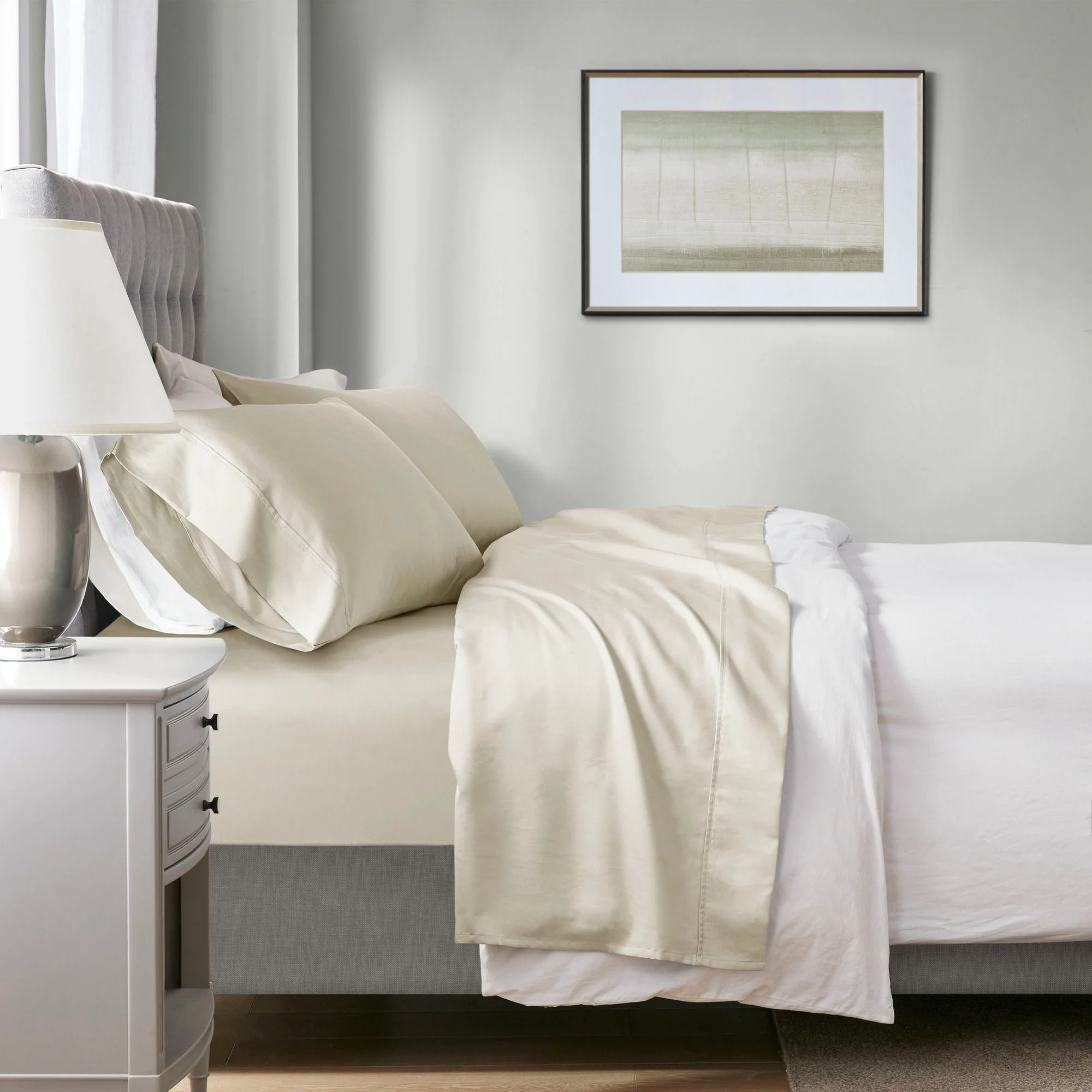 1000 Thread Count - Queen HeiQ Smart Temperature Blend 4 Piece Sheet Set - Ivory