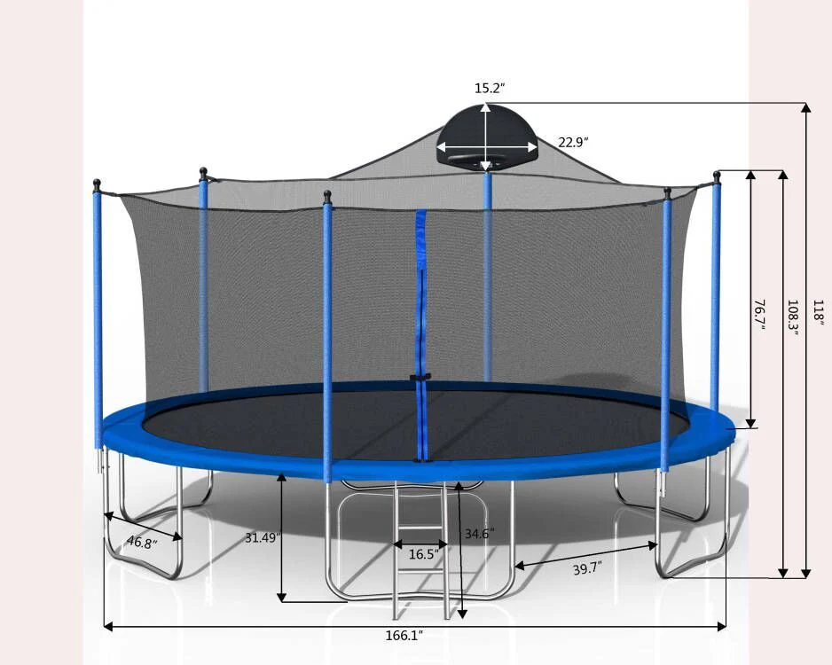 14Ft Trampoline For Adults & Kids With Basketball Hoop, Outdoor Trampolines With Ladder And Safety Enclosure Net For Kids And Adults - Blue - Image 2