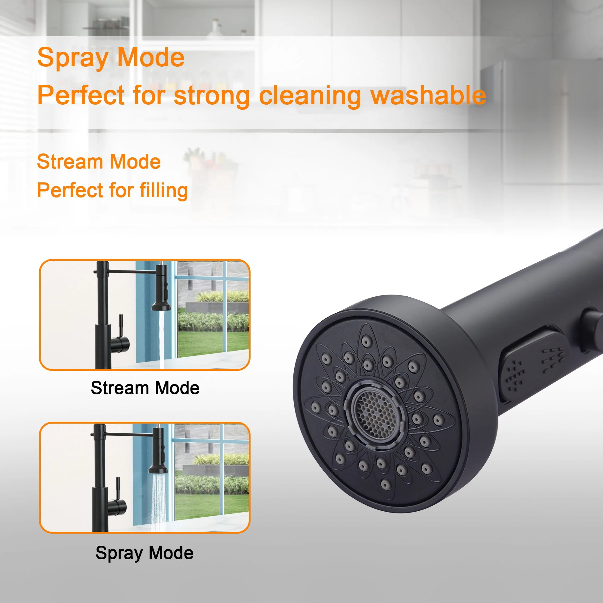 16.9" Kitchen Sink Faucet With Separate Handle And Pull Down Sprayer, Lead Free Brass - Matte Black - Image 2