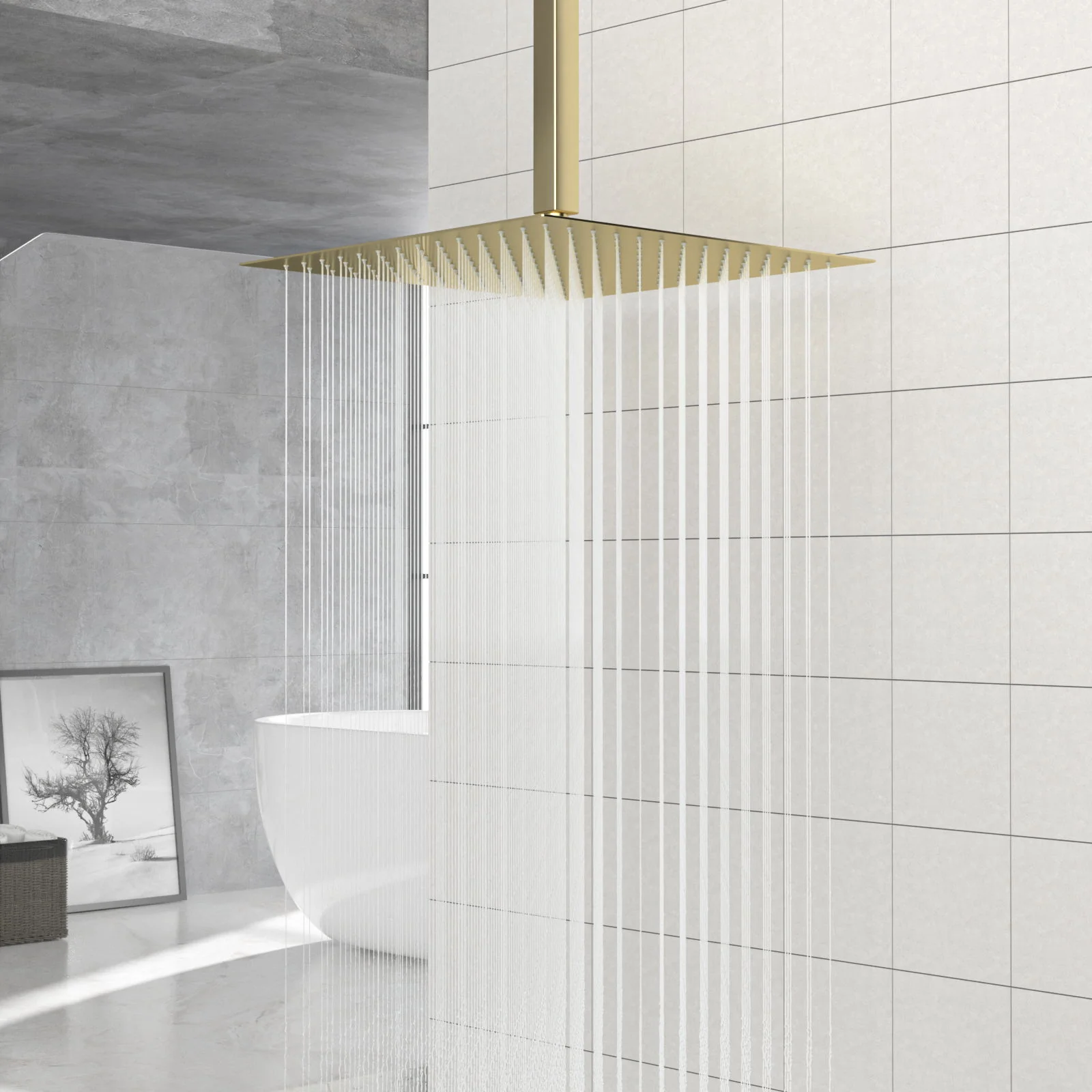 16" Square Rainfall Shower Head Fixed Wall Mount With Full Body Coverage & Self Cleaning Silicone Nozzles - Image 15