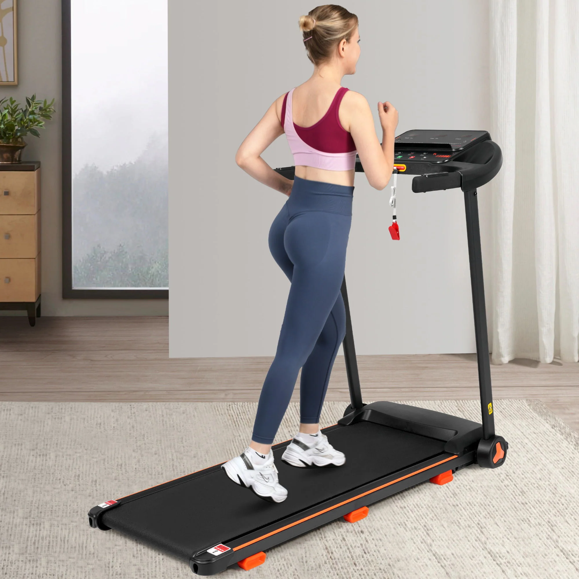 2.5Hp Quiet Folding Treadmill With Heart Rate Sensor, 300Lbs Weight Capacity, With USB Charge Station For Android & Bluetooth Speaker, 6 Shock Absorbing - Black - Image 3
