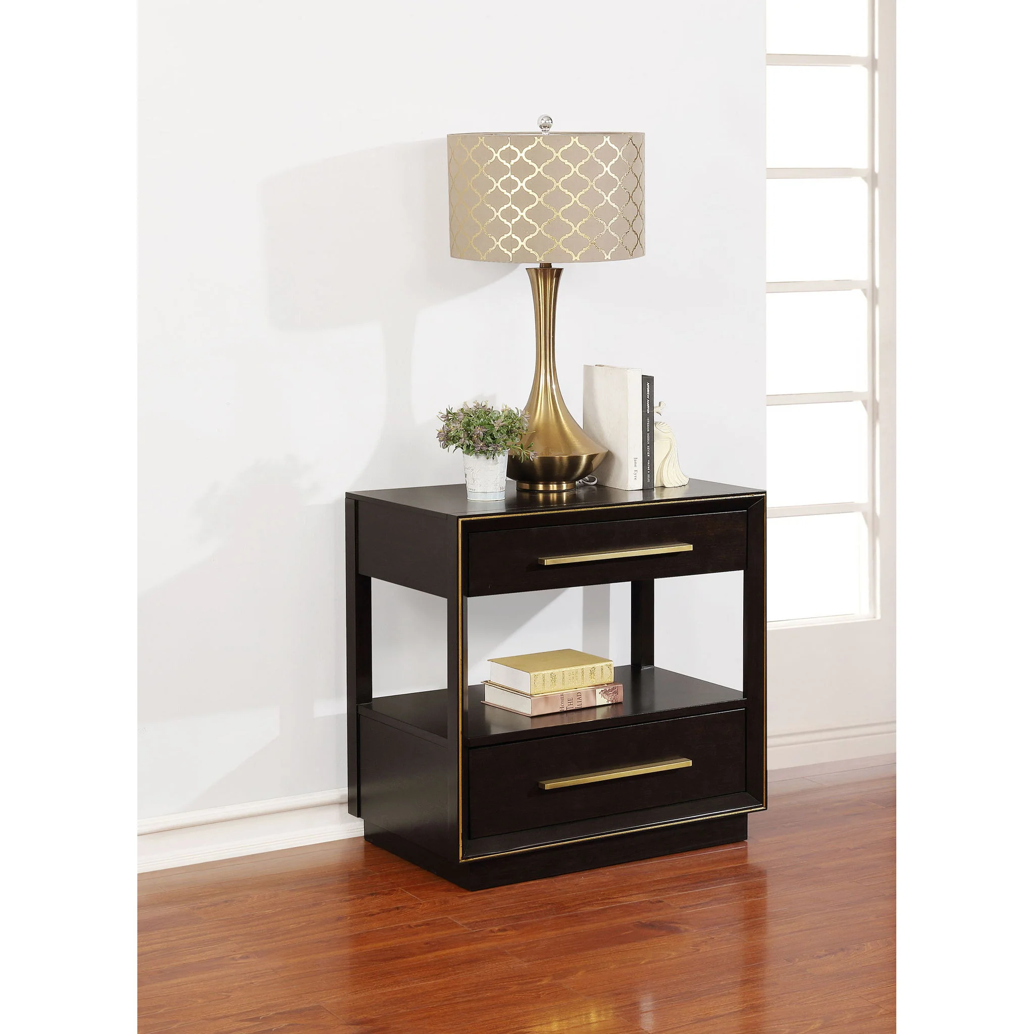 2 Drawer Nightstand With Trim And USB Charging - Brown - Image 3