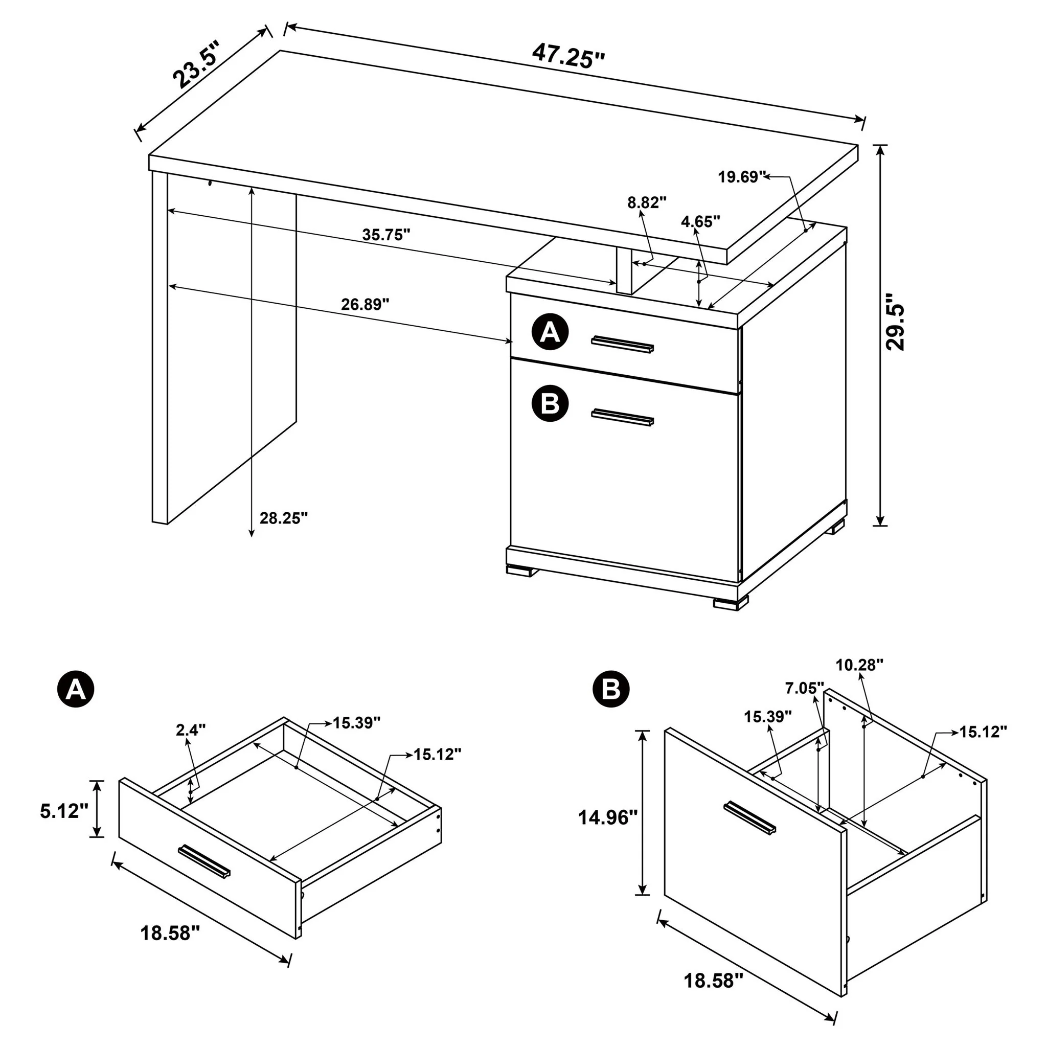 2 Drawer Reversible Office Desk With Modular Design - Brown - Image 4
