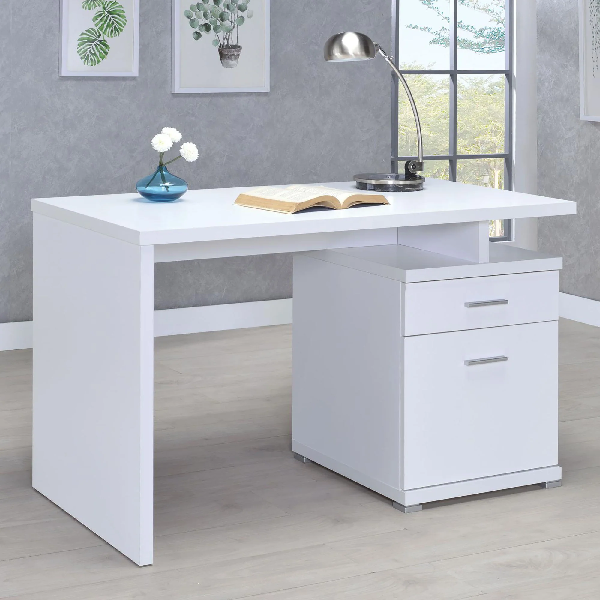 2 Drawer Reversible Office Desk With Modular Design - White - Image 4