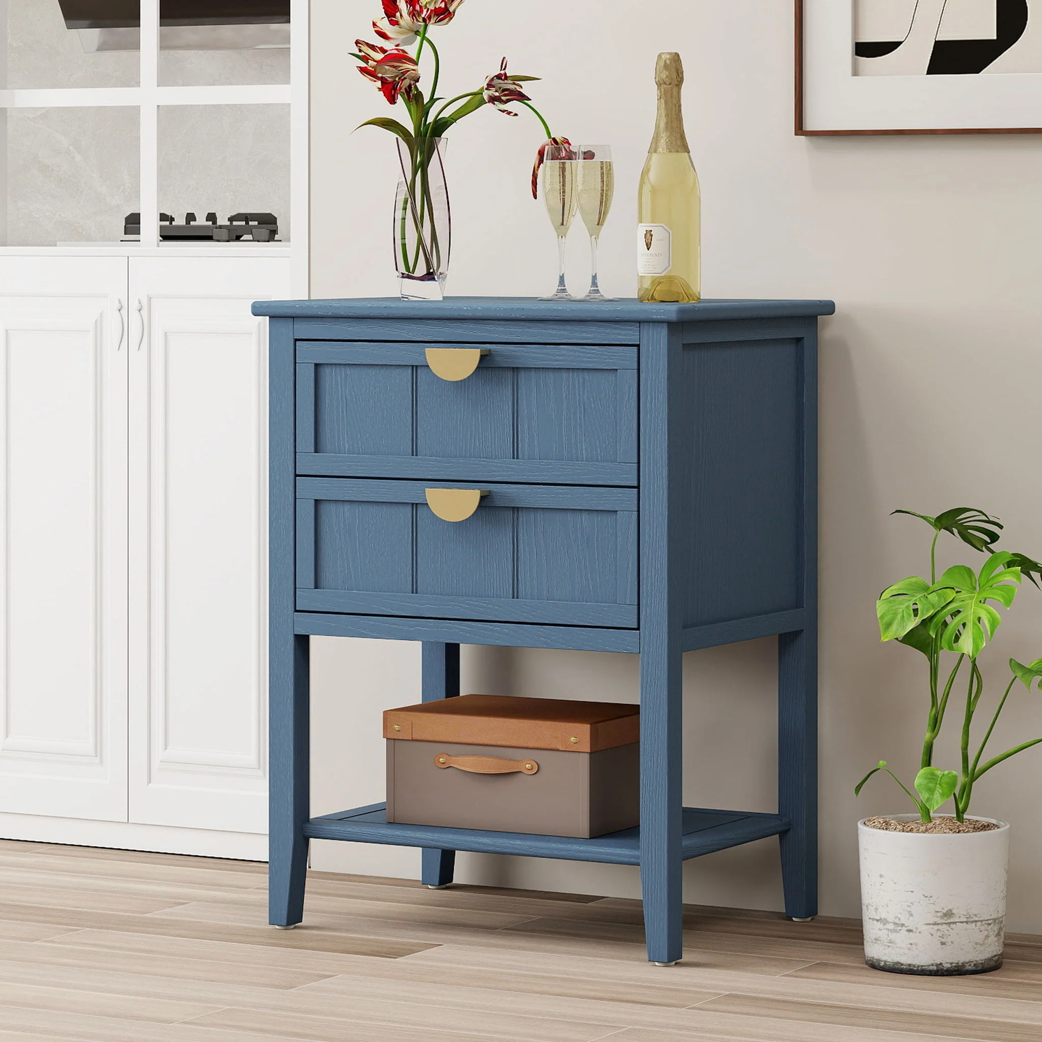 2 Drawer Side Table, American Style, End Table, Suitable For Bedroom, Living Room, Study - Image 7