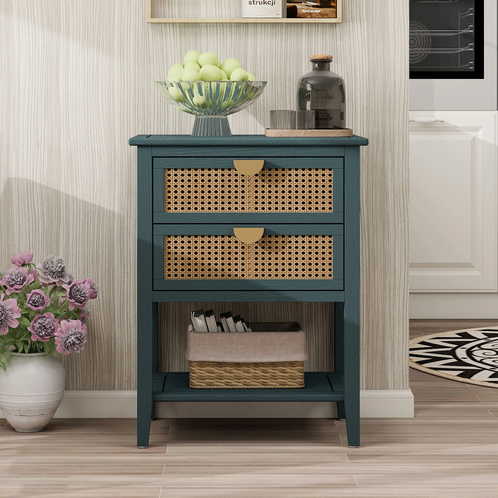 2 Drawer Side Table, Natural Rattan - Image 7