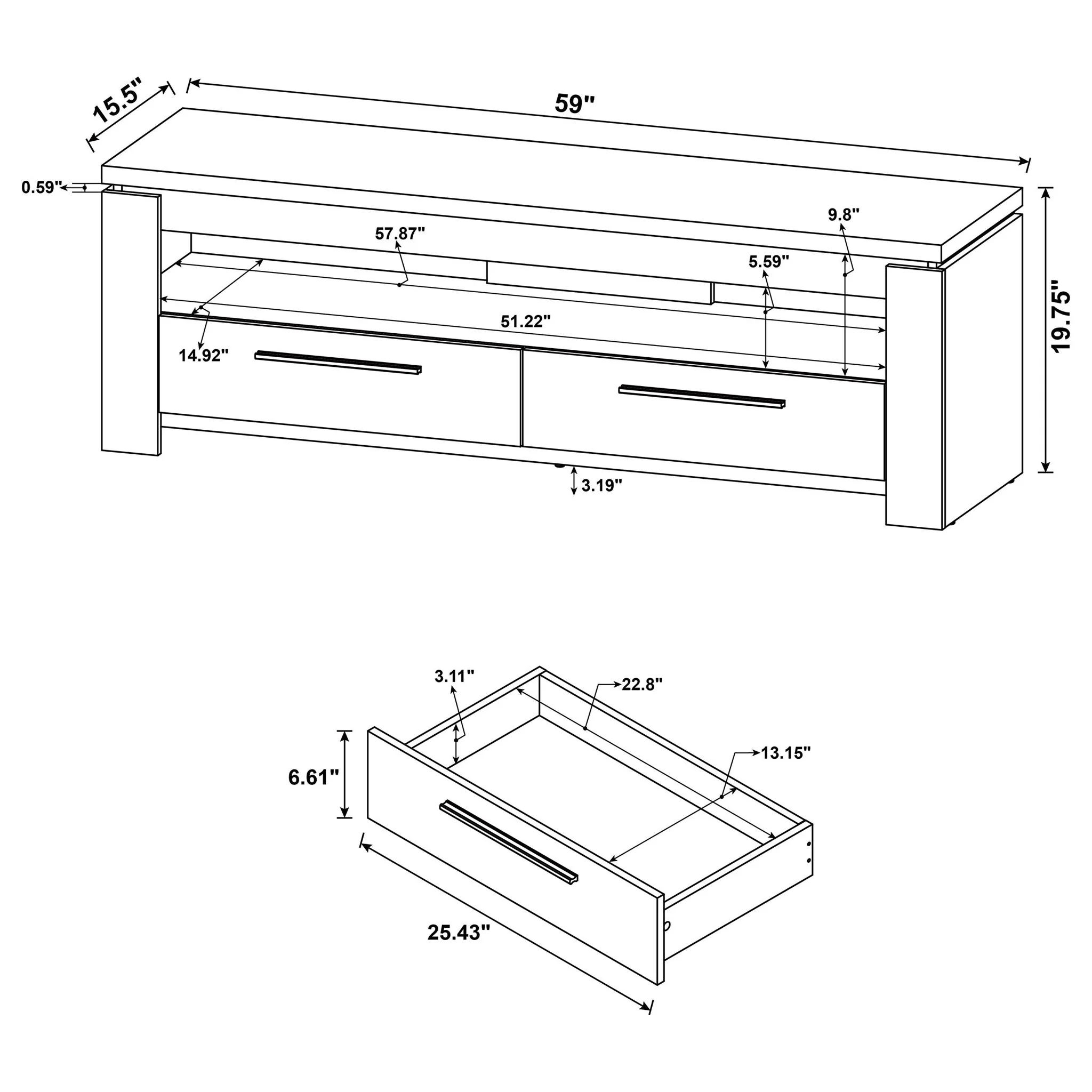 2 Drawer TV Console With Floating Top - Gray - Image 2