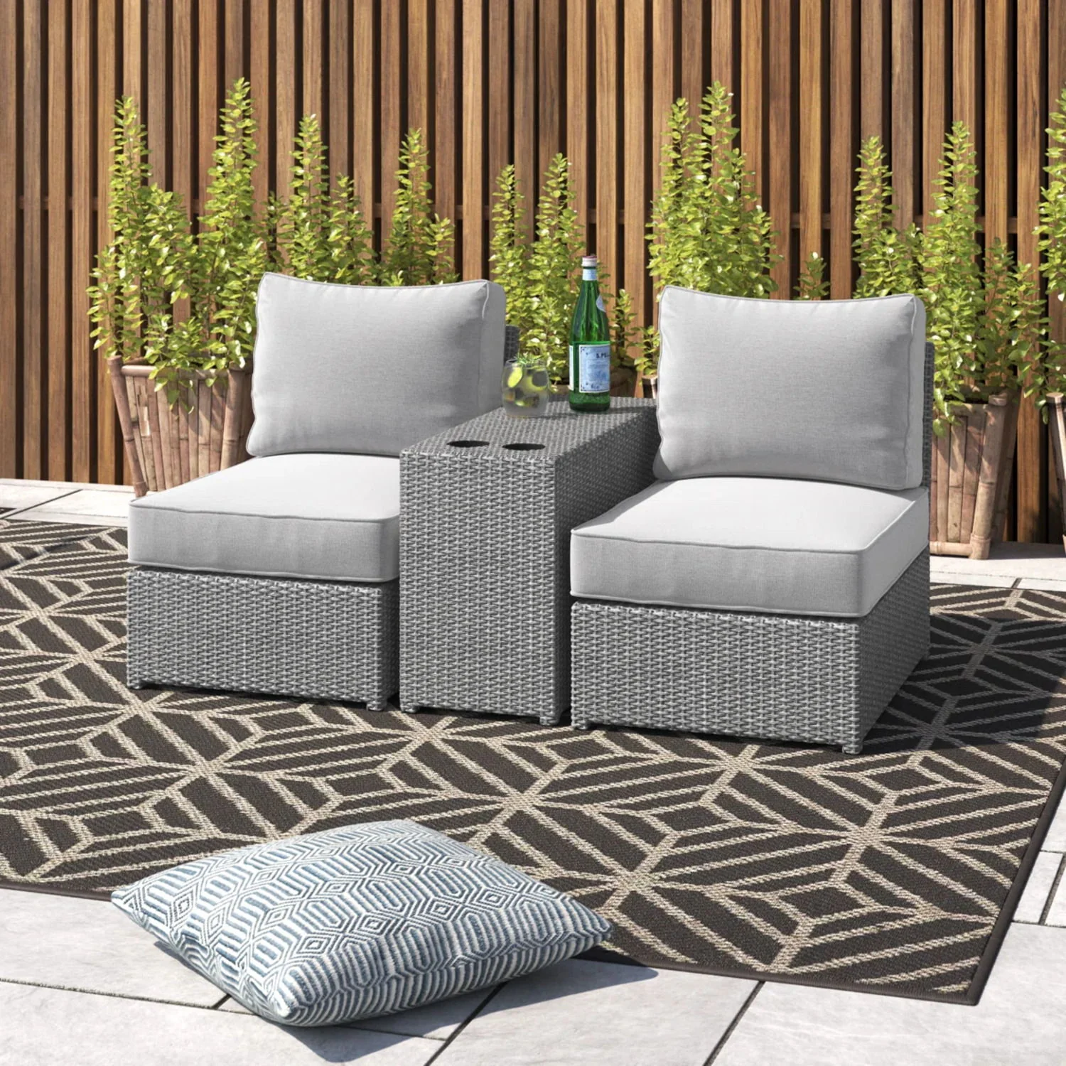 2 Person Wicker Conversation Set With Cushions, Weather Resistant - Image 4