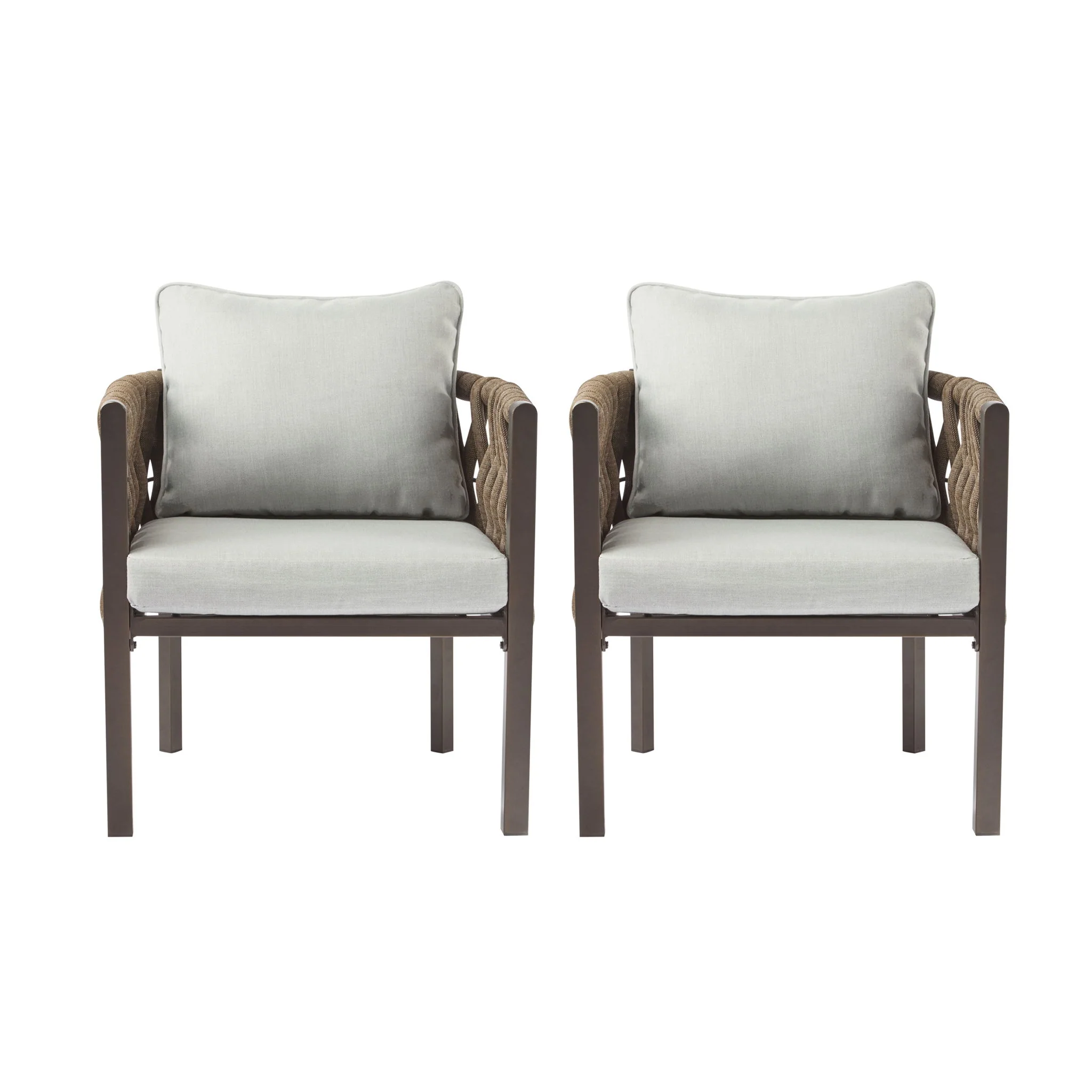 2 Pieces Outdoor Metal Patio Club Chair, Patio Furniture Arm Chair With Cushion, Modern Outdoor Furniture Deep Seating For Porch, Garden, Backyard, Balcony - Brown / Light Gray - Image 2