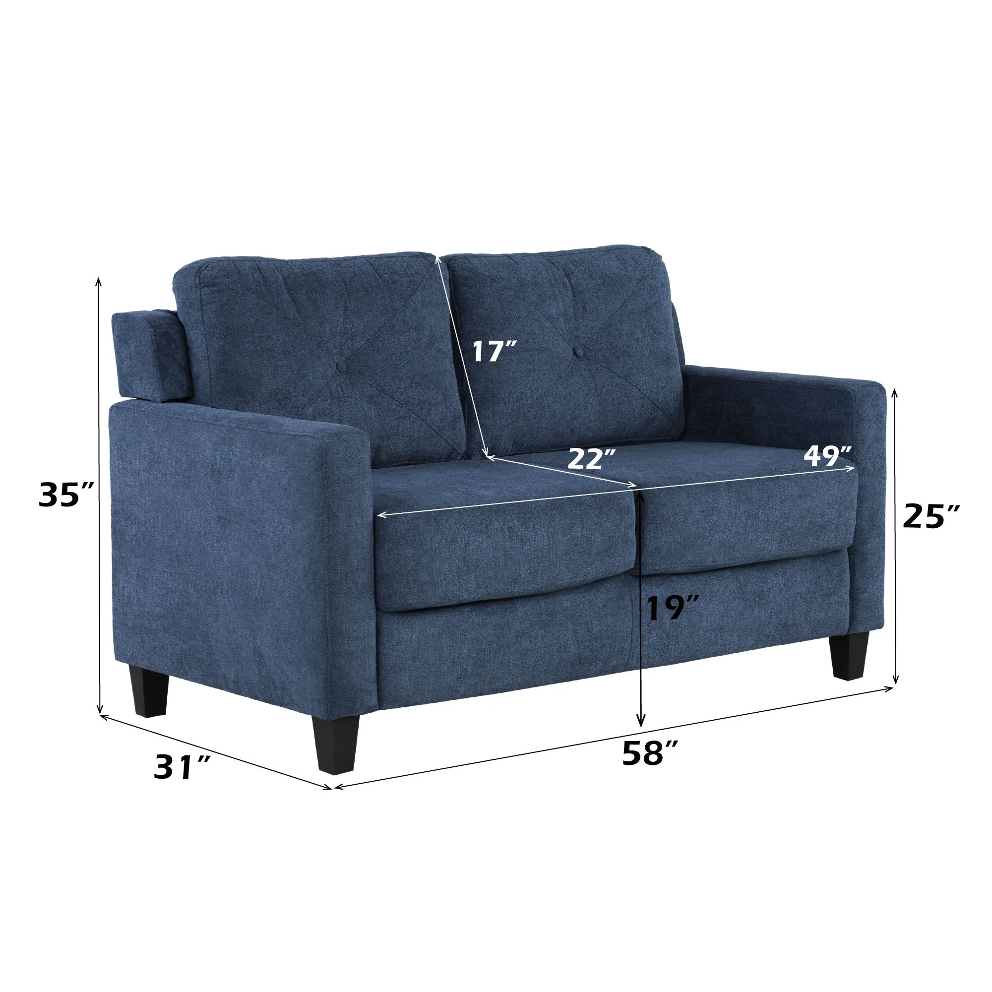 2 Seater Loveseat - Navy - Image 4
