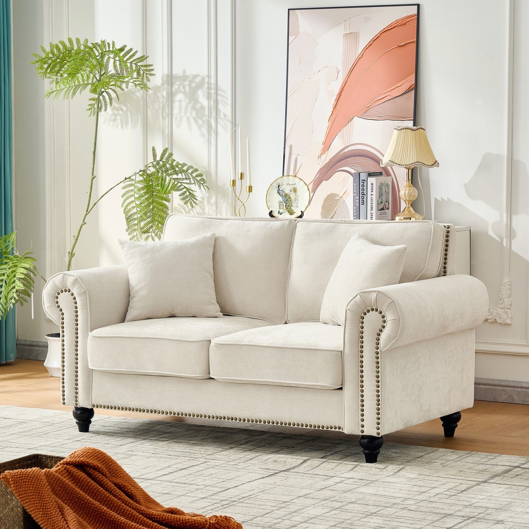 2 Seater Sofa With Rolled Arms, Tufted Upholstered Couch - Image 7