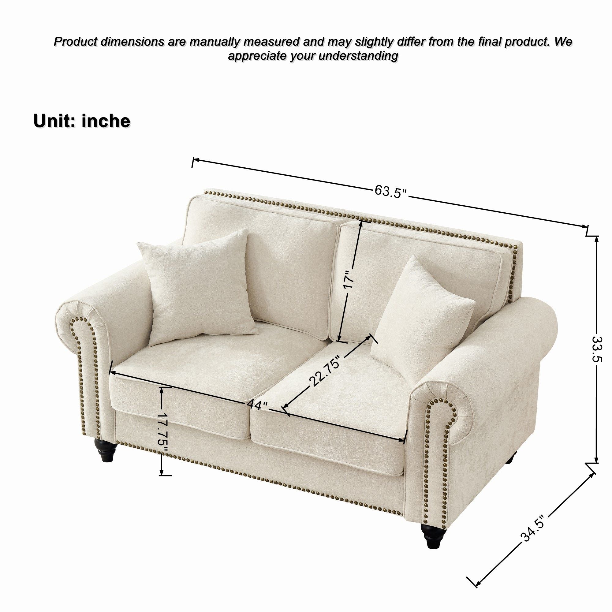 2 Seater Sofa With Rolled Arms, Tufted Upholstered Couch - Image 9