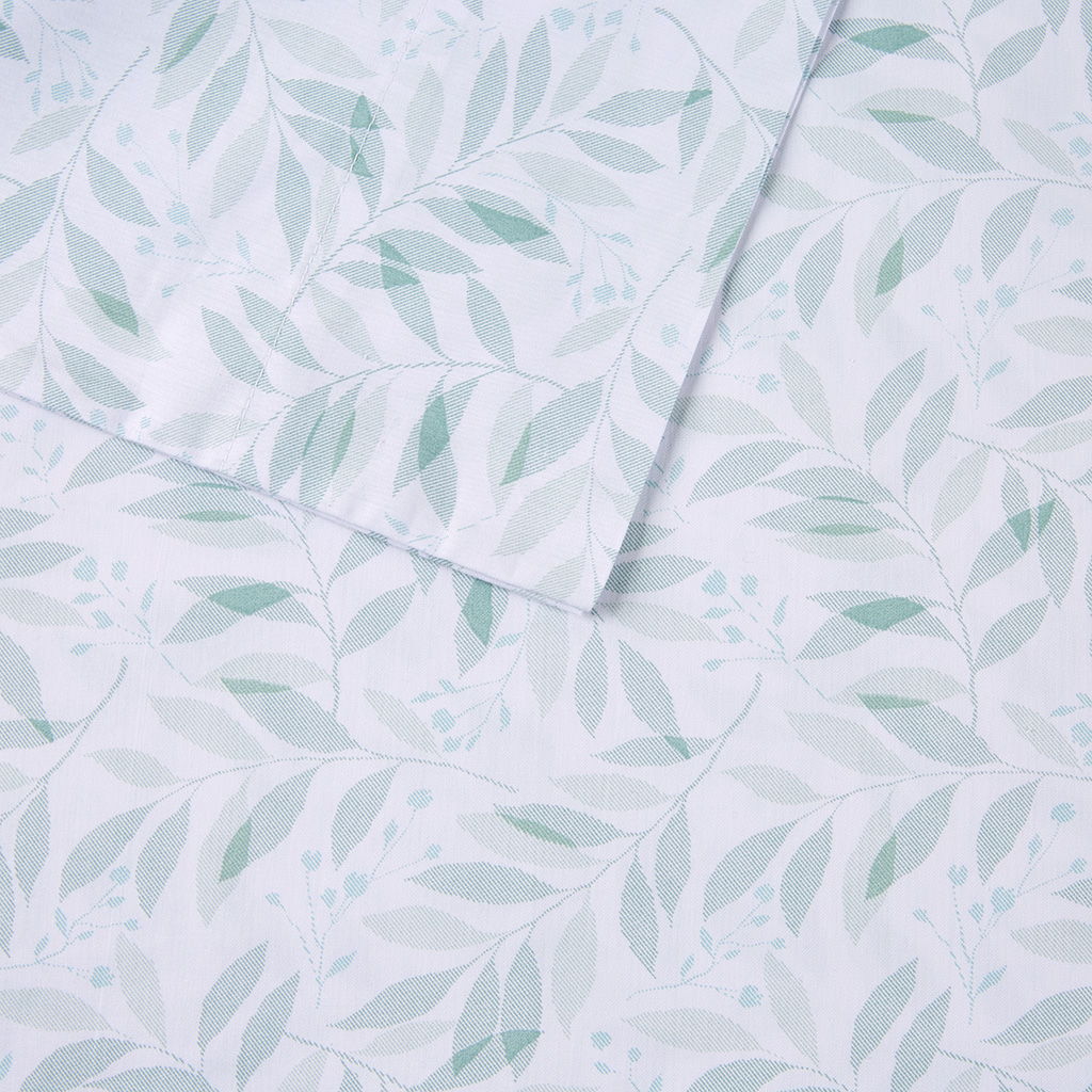 200 Thread Count Printed Cotton - Full Sheet Set - Green Leaves - Image 4
