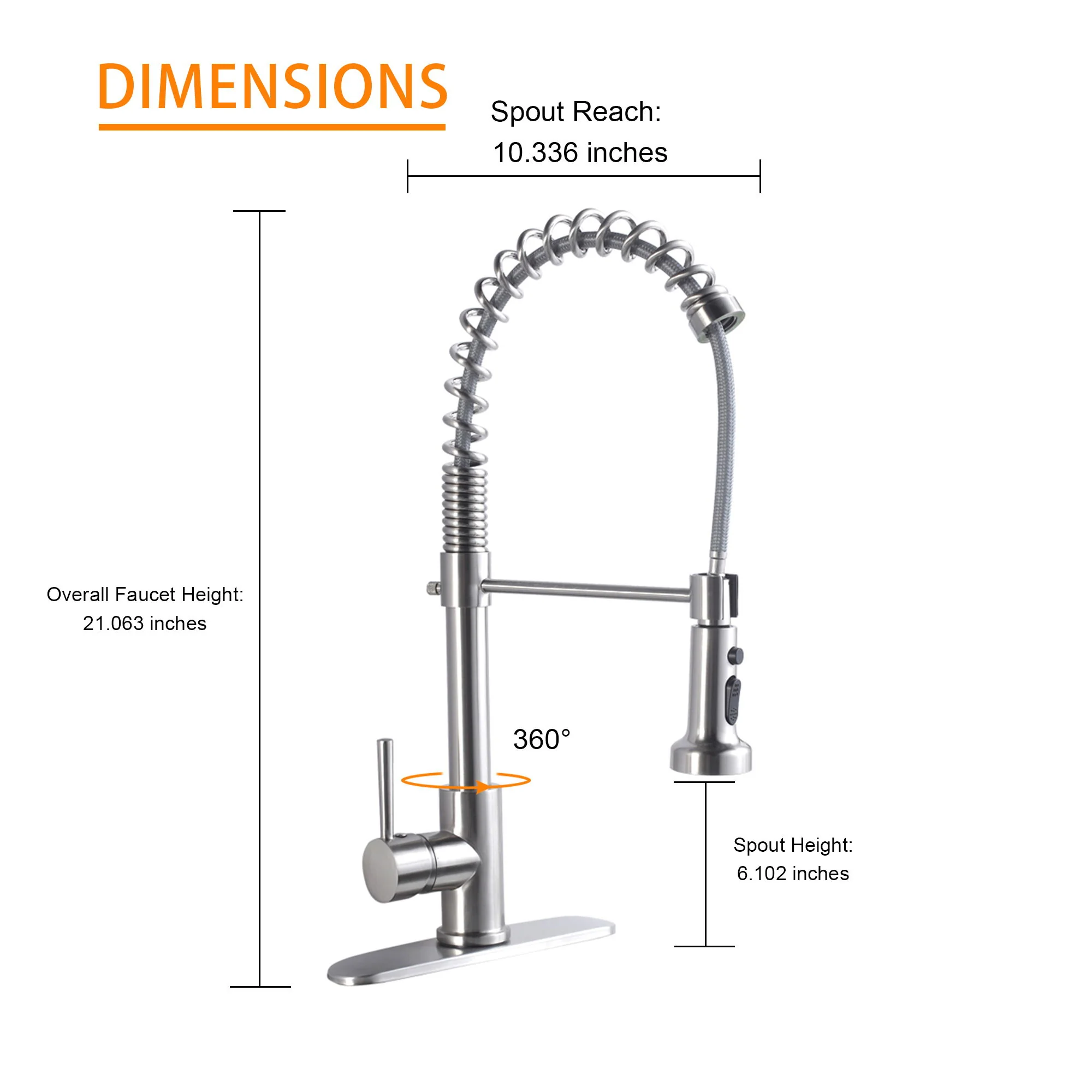 21" Commercial Kitchen Faucet With Dual Function Pull Down Sprayhead In, Stainless Steel - Brushed Nickel - Image 4