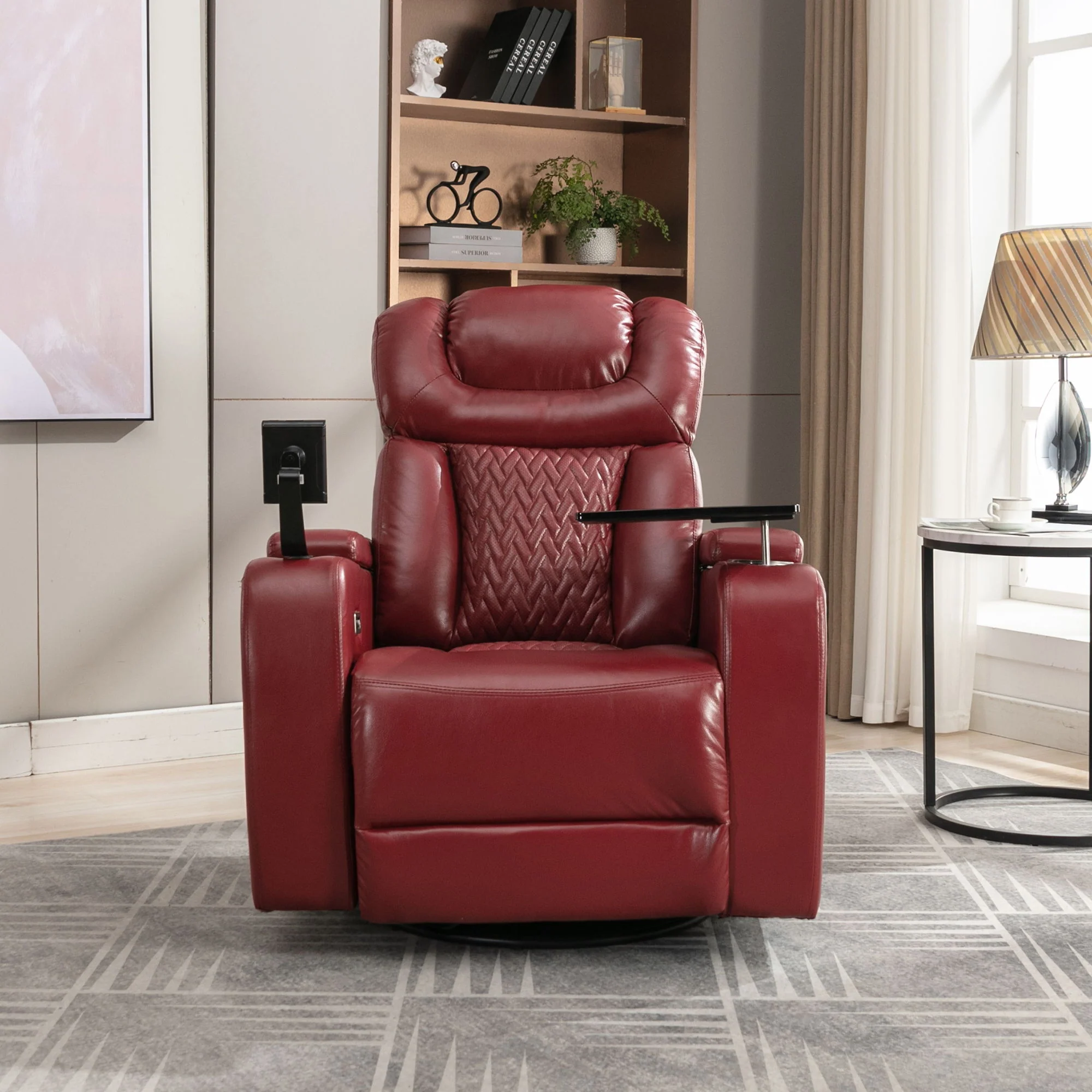 270 Degree Swivel Power Recliner With Tray Table, Phone Holder, Cup Holder, USB Port - Image 6