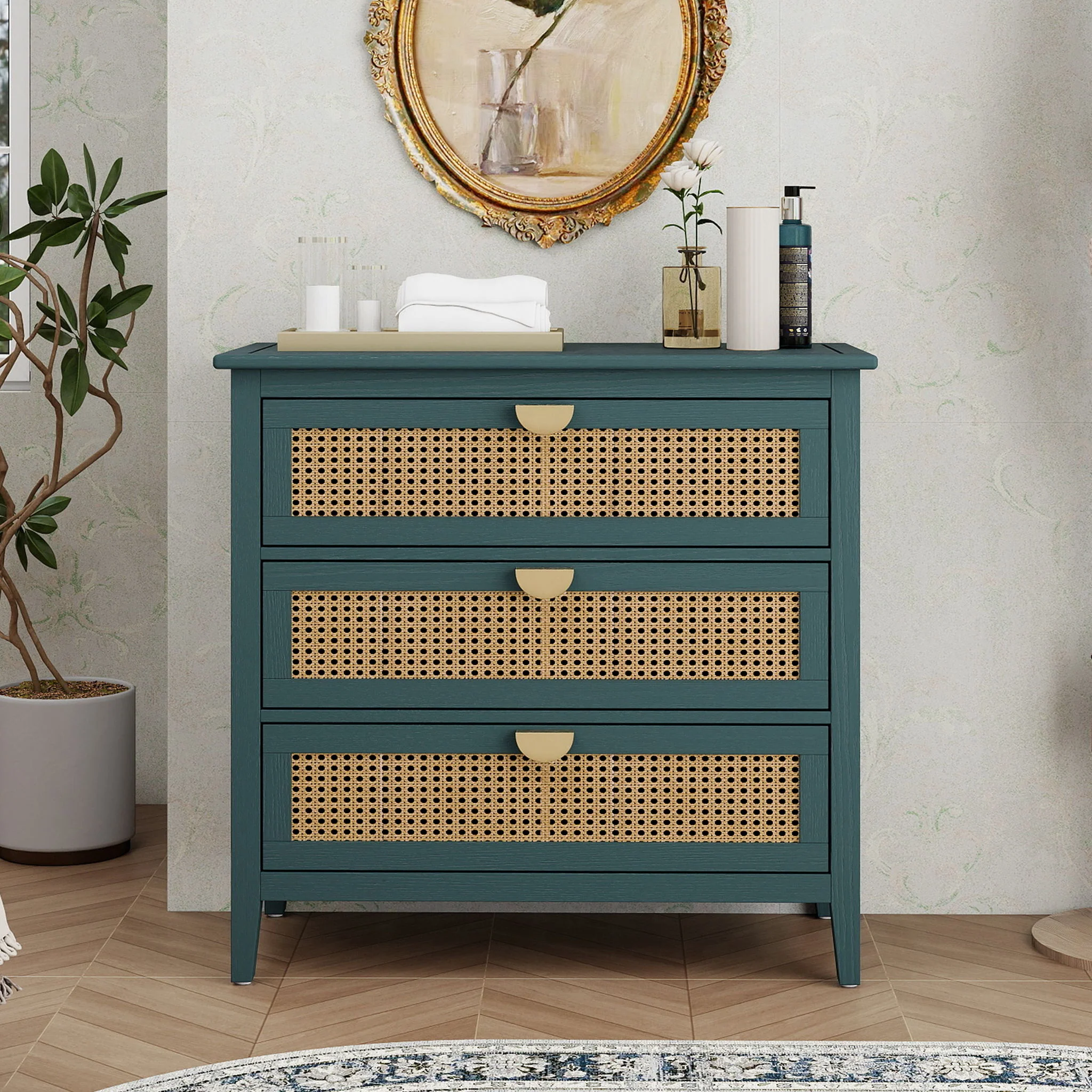 3 Drawer Cabinet, Natural Rattan, American Furniture - Image 6