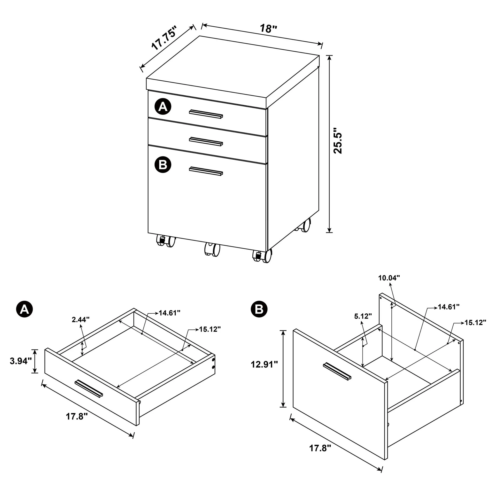3 Drawer File Cabinetб Compact Office Storage For Home - Brown - Image 4