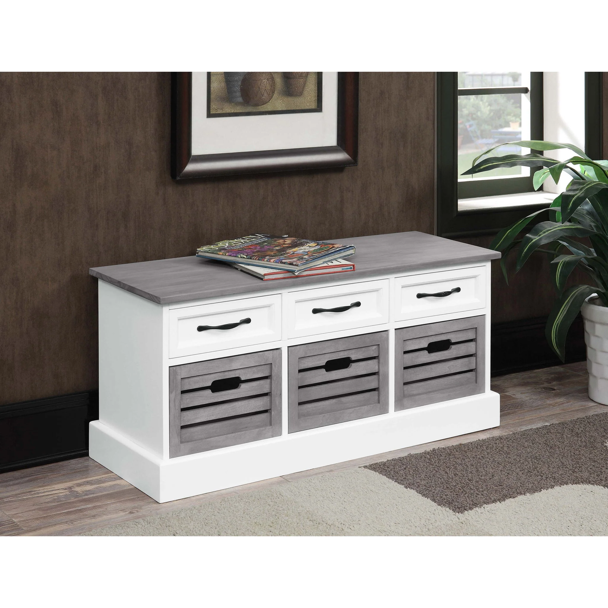 3 Drawer Storage Bench With Removable Baskets - Gray - Image 3