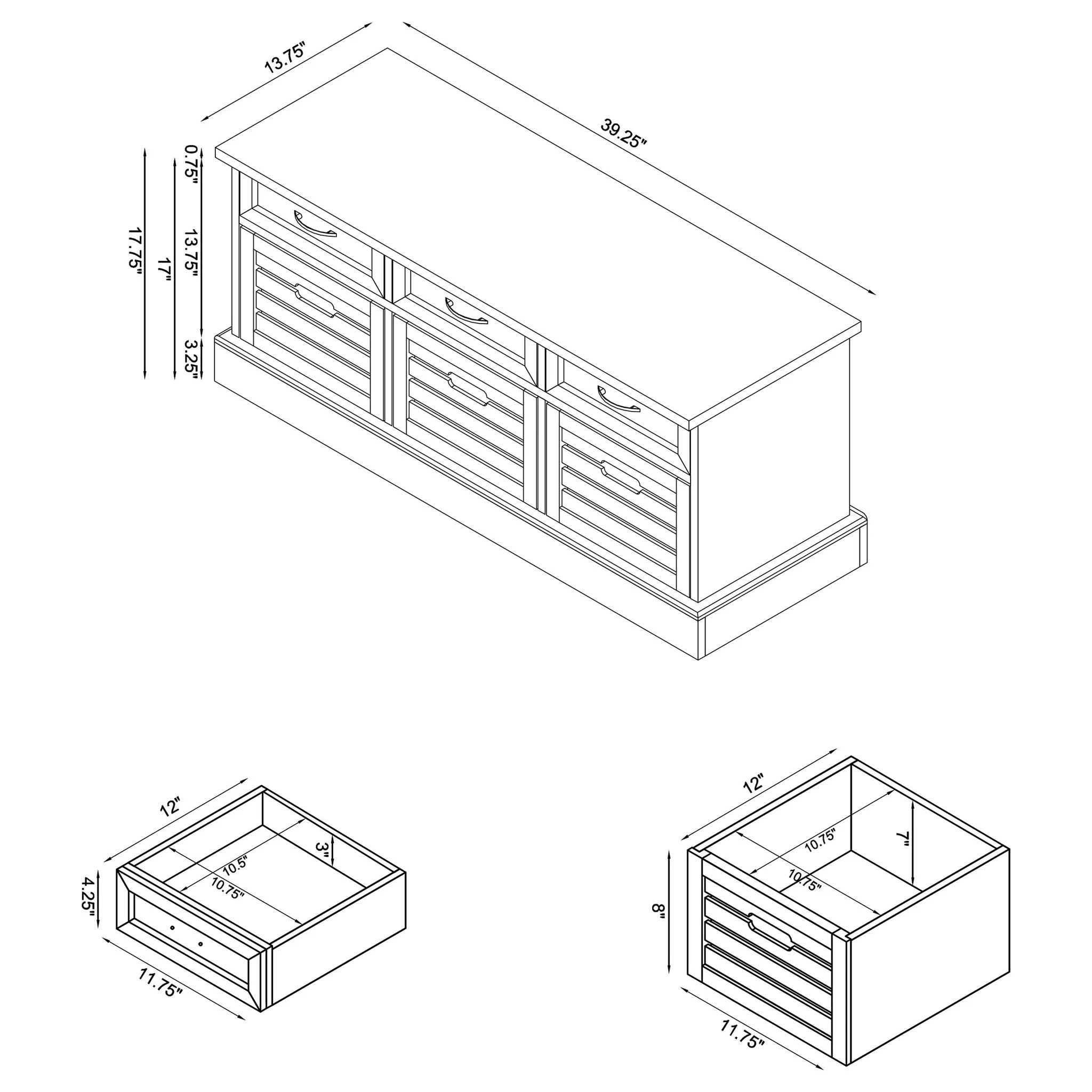 3 Drawer Storage Bench With Removable Baskets - Gray - Image 4
