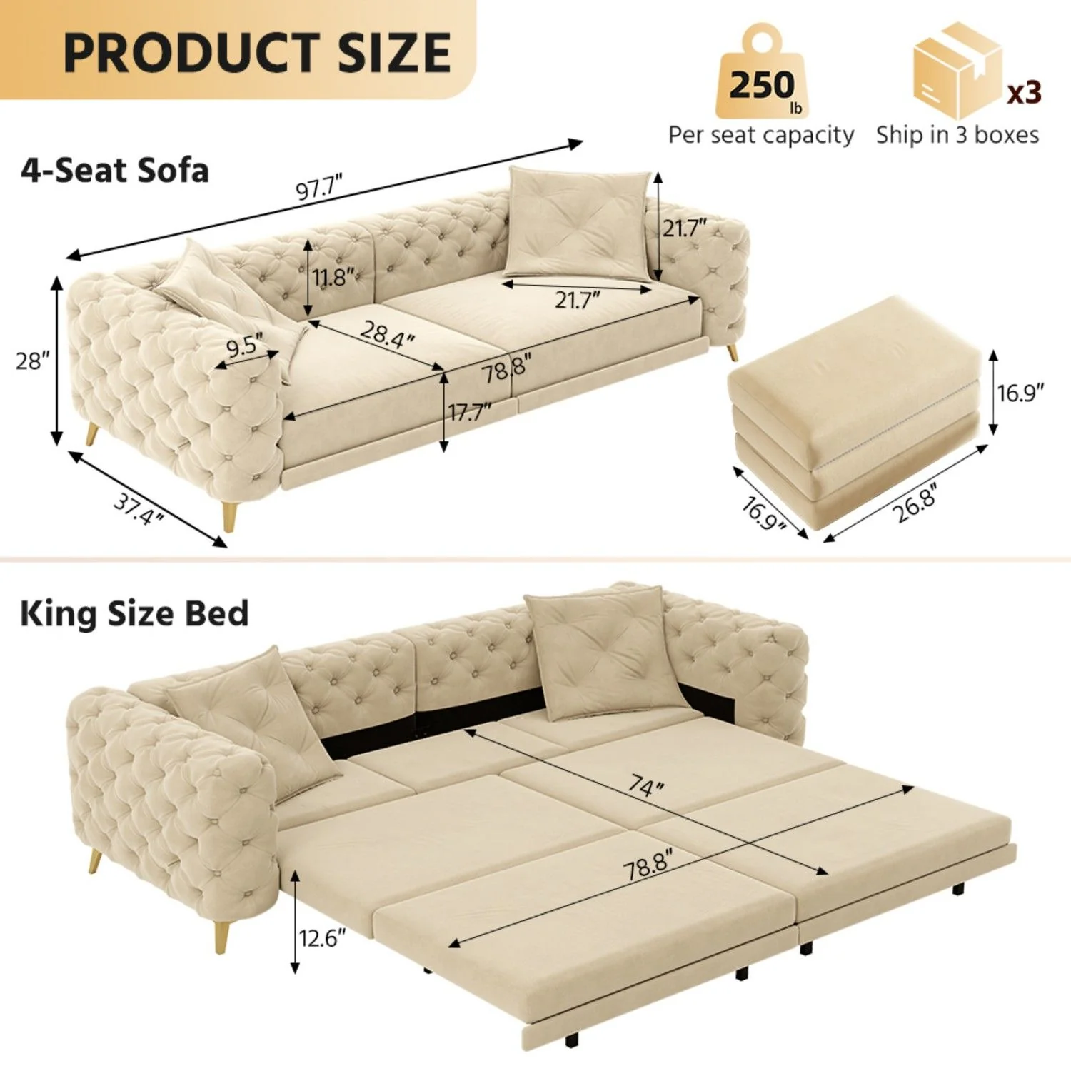 3-In-1 Convertible Sleeper Sofa - Image 6