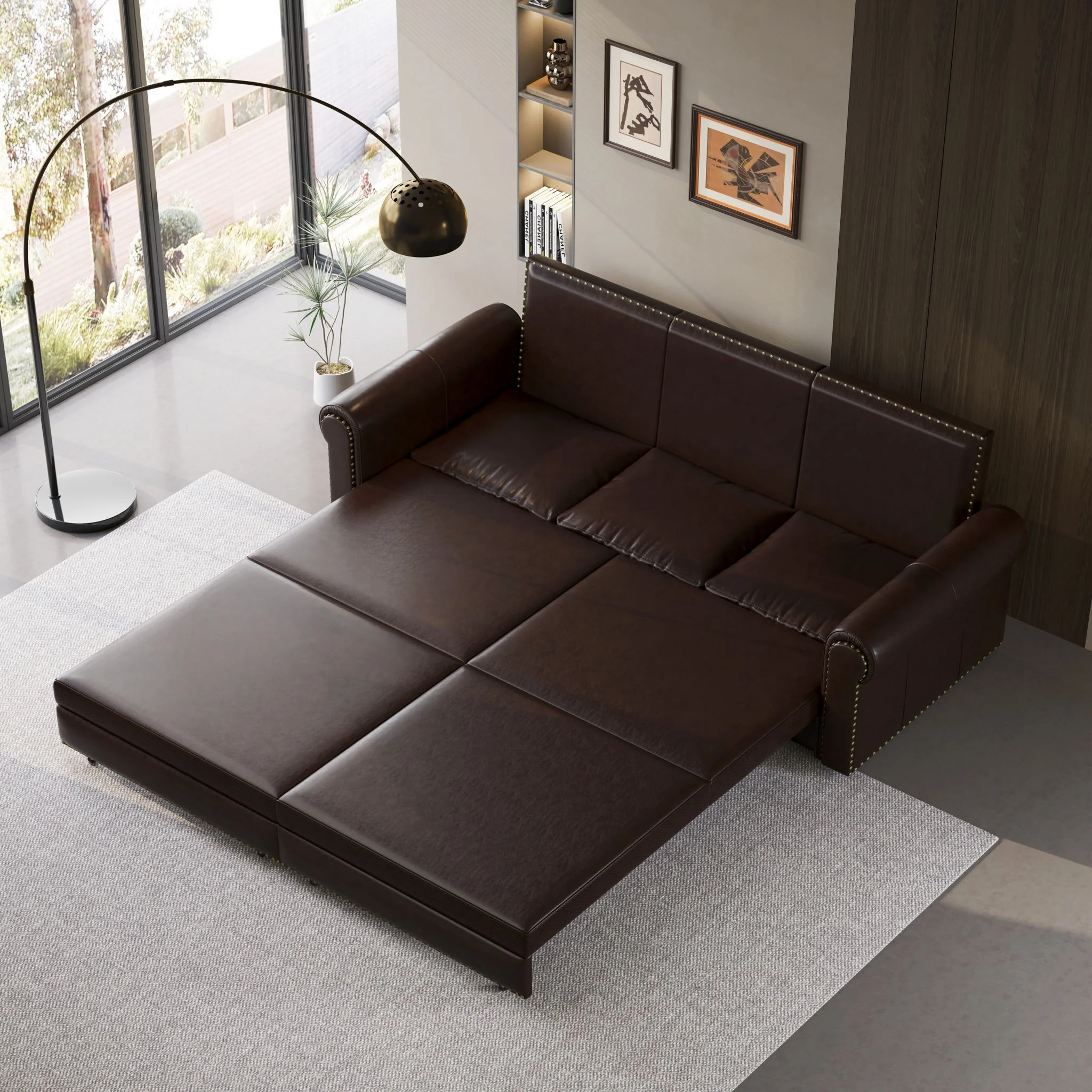 3 In 1 Convertible Sleeper Sofa With Nailhead Trim & Rolled Arm - Image 25