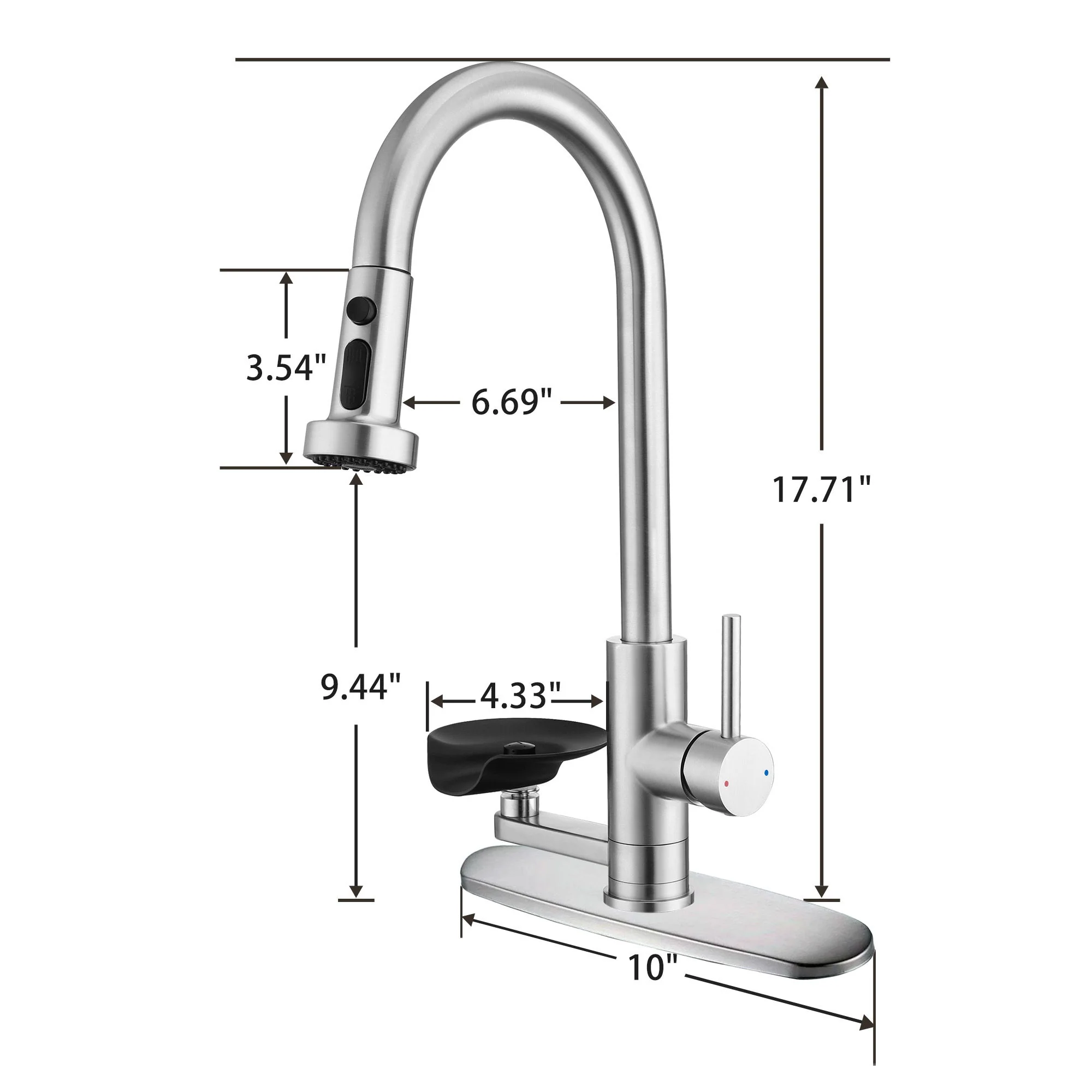 3 In 1 Kitchen Faucet With Press Type Glass Rinser, High Arc Pull Down Sprayer - Image 12