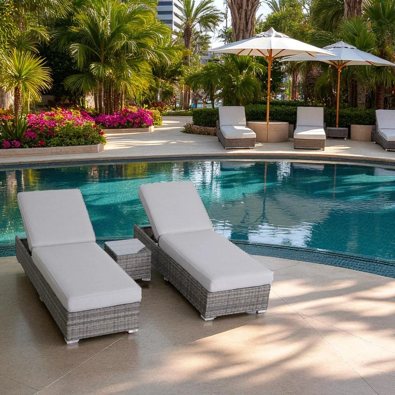 3 Piece Chaise Lounge Set With Adjustable Reclining - Gray Mix - Image 3