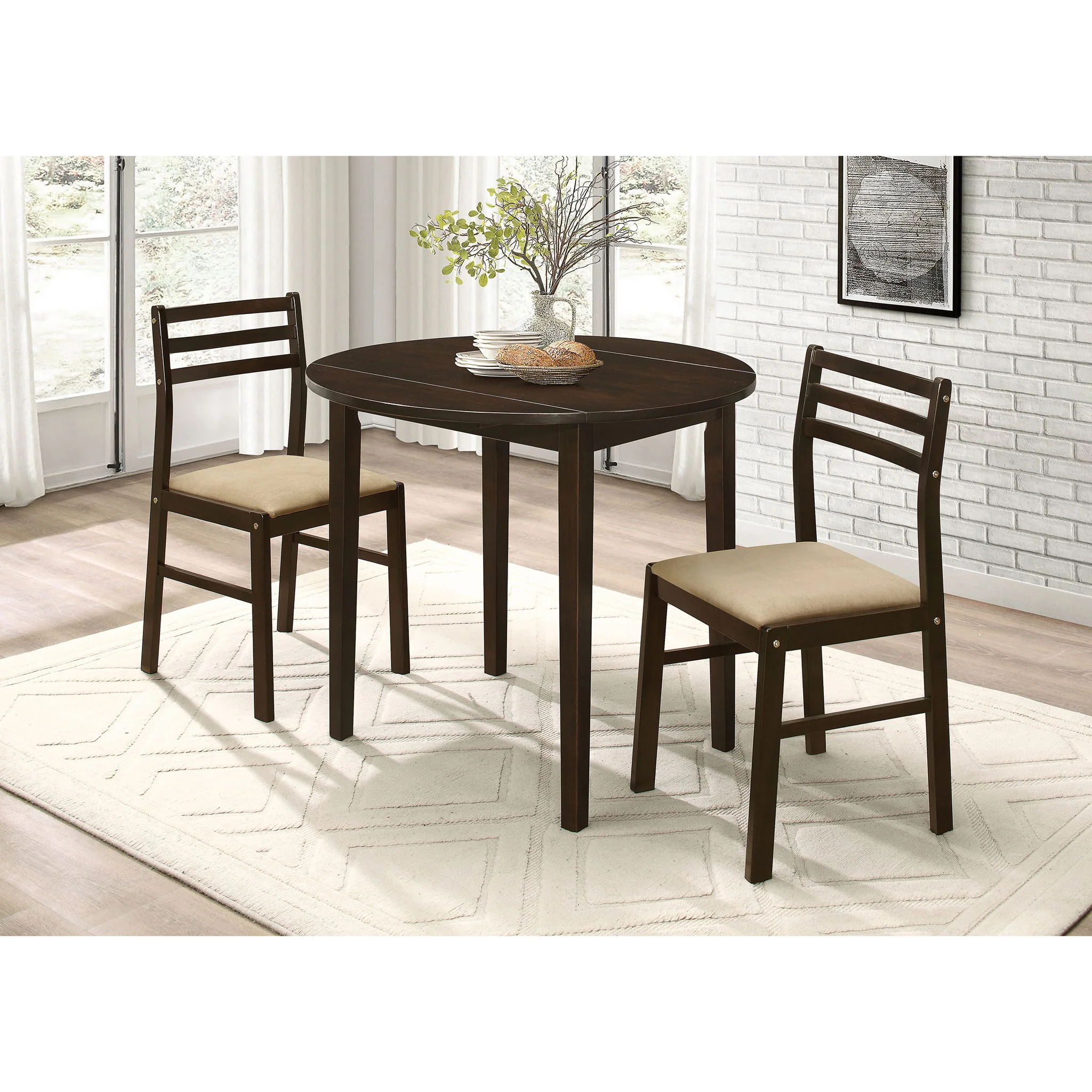3 Piece Dining Set With Drop Leaf Table And Upholstered Chairs - Image 4