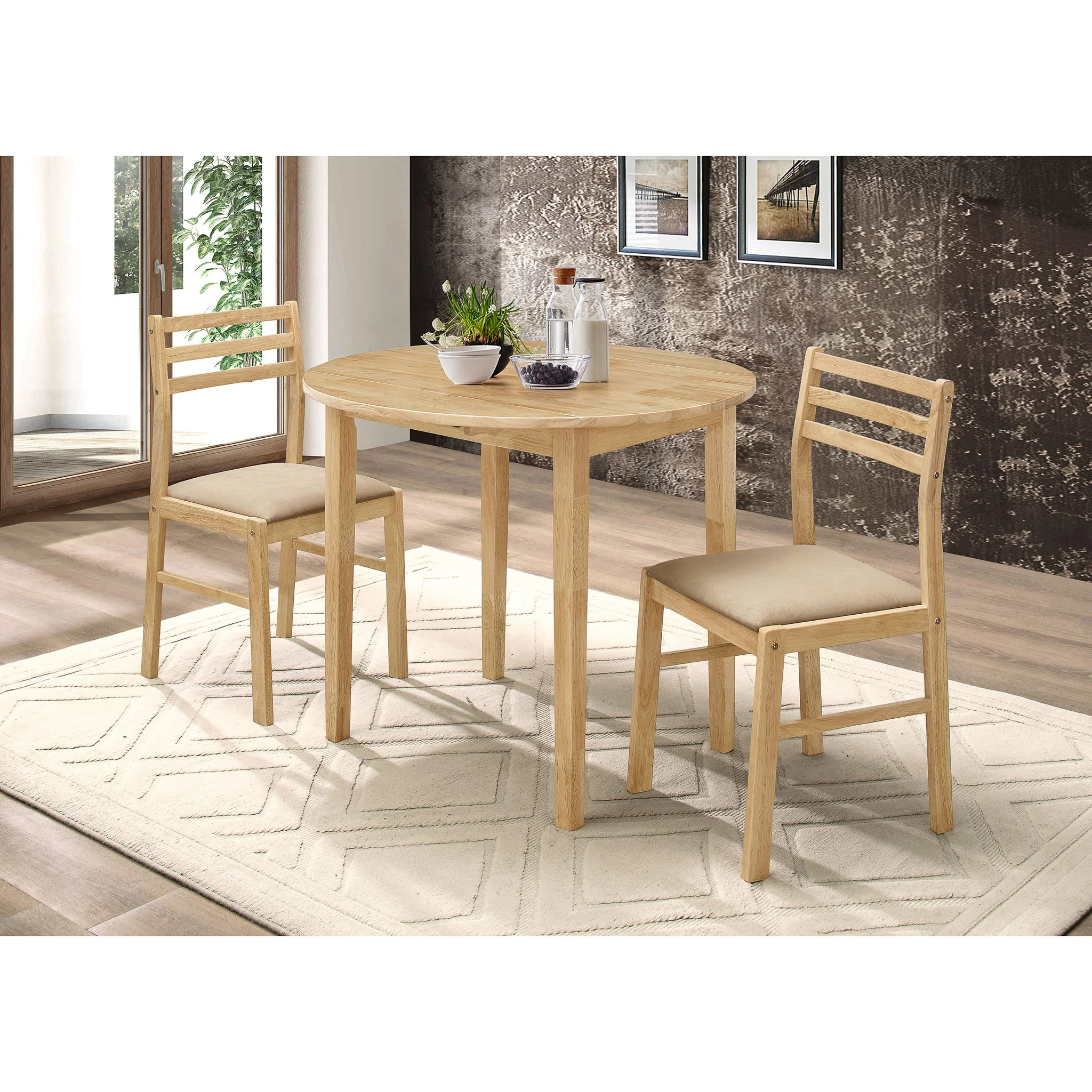 3 Piece Dining Set With Drop Leaf Table And Upholstered Chairs - Image 7