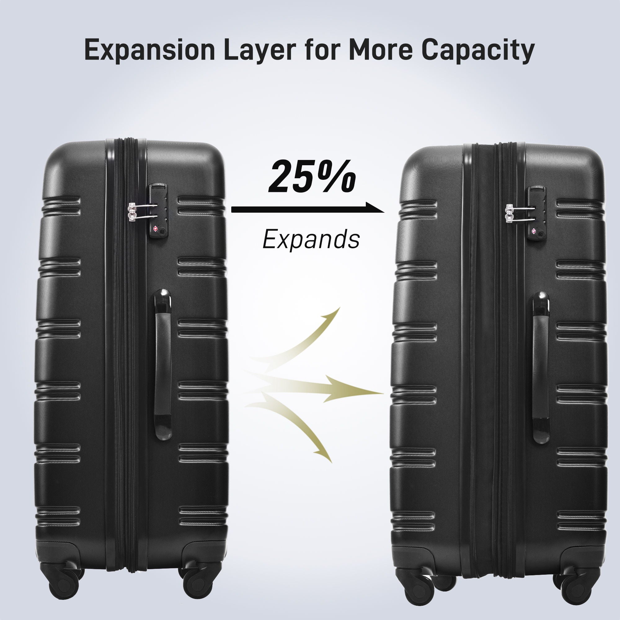 3 Piece Luggage Set Hardside Spinner Suitcase With Tsa Lock 20" 24" 28" Available - Black - Image 2