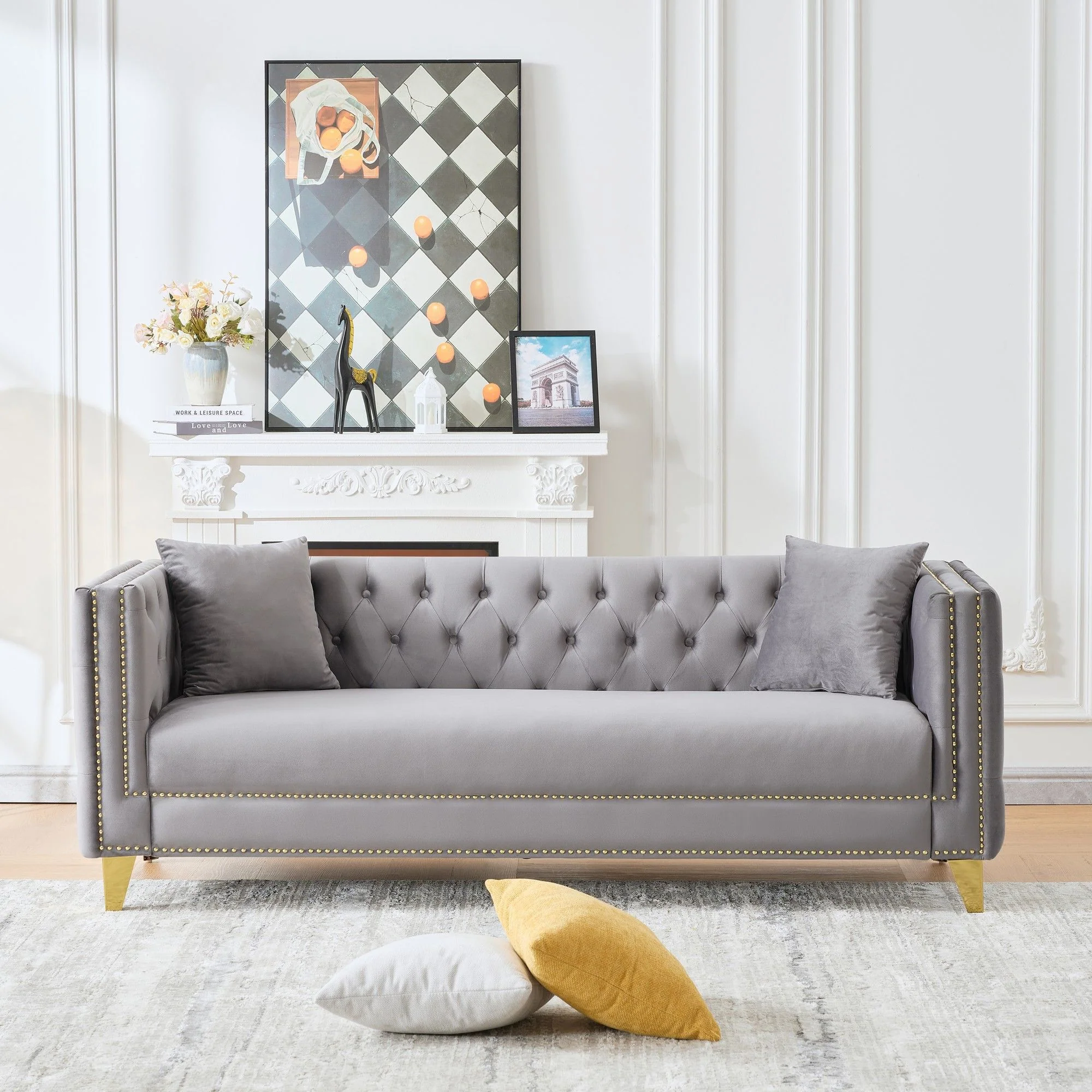 3 Seater Deep Seat Sofa, Sofa With Button Nailhead, Square Arm - Image 6