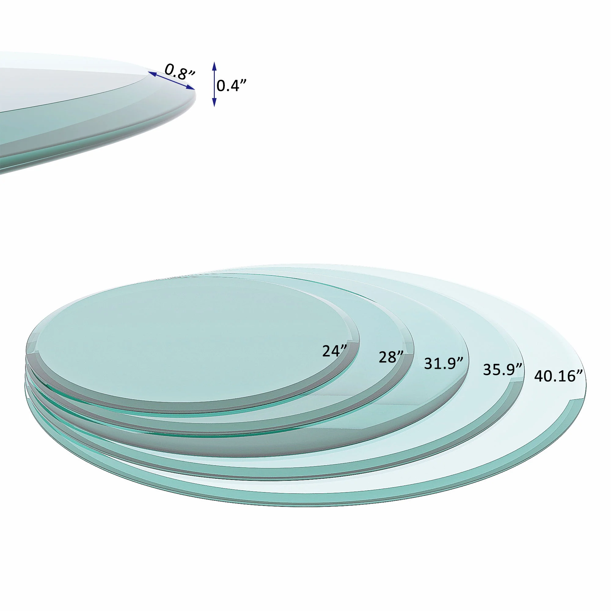 30" Round Tempered Glass Table Top Clear Glass 2 / 5" Thick Beveled Polished Edge - Transparent - Image 4