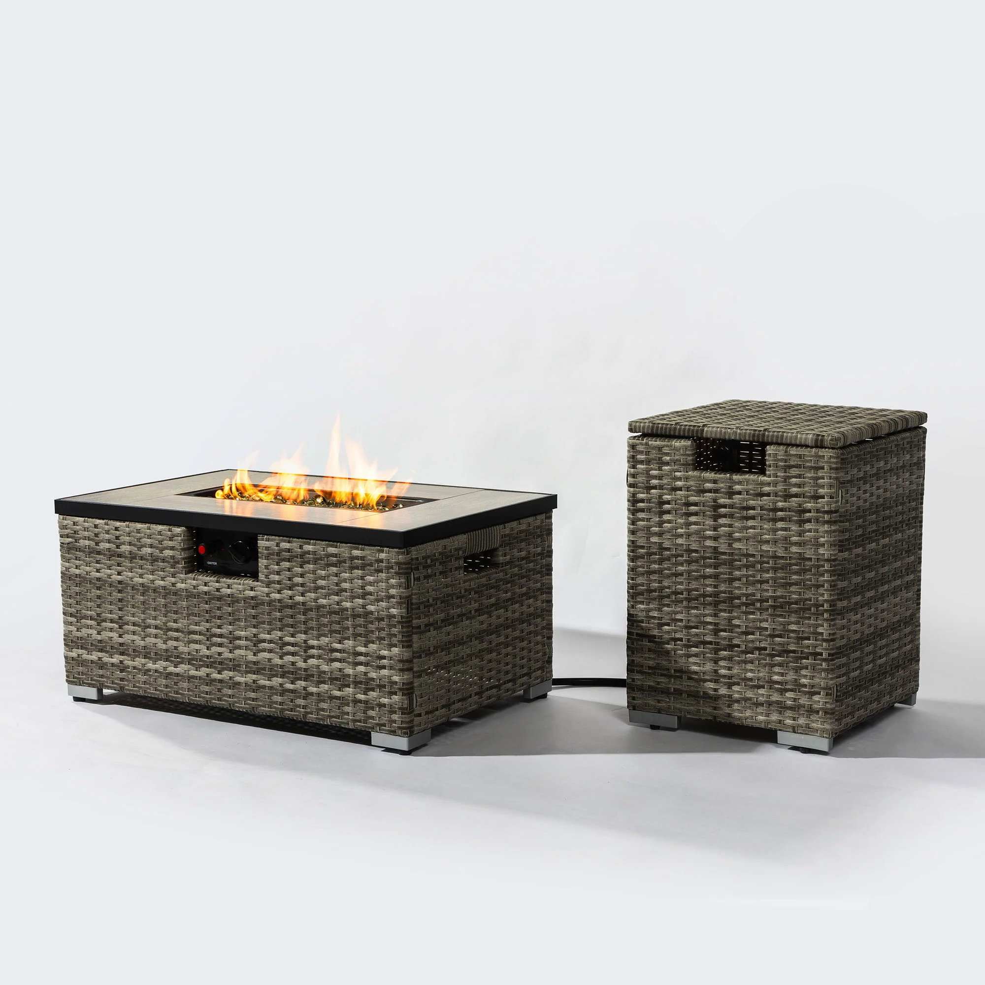 32" Propane Gas Fire Pit Table With Propane Tank Cover, 50000 Btu Rectangular Steel Fire Pit With Beautiful Wicker Base - Image 2