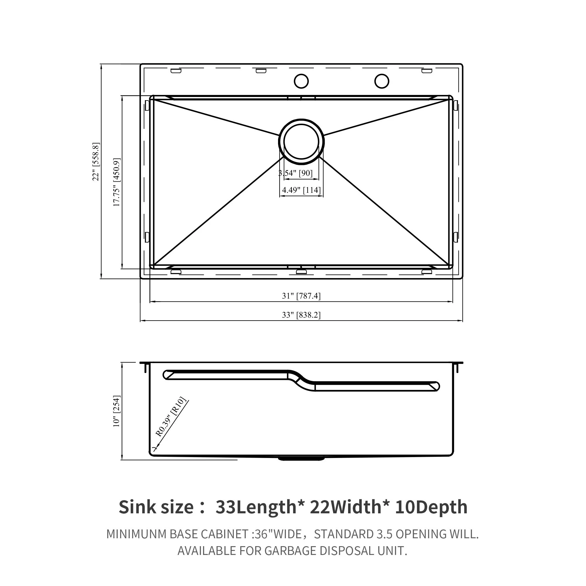 33" Drop In Kitchen Sink With Ledge Workstation, Single Bowl, 16 Gauge Stainless Steel - Black / Gray - Image 4