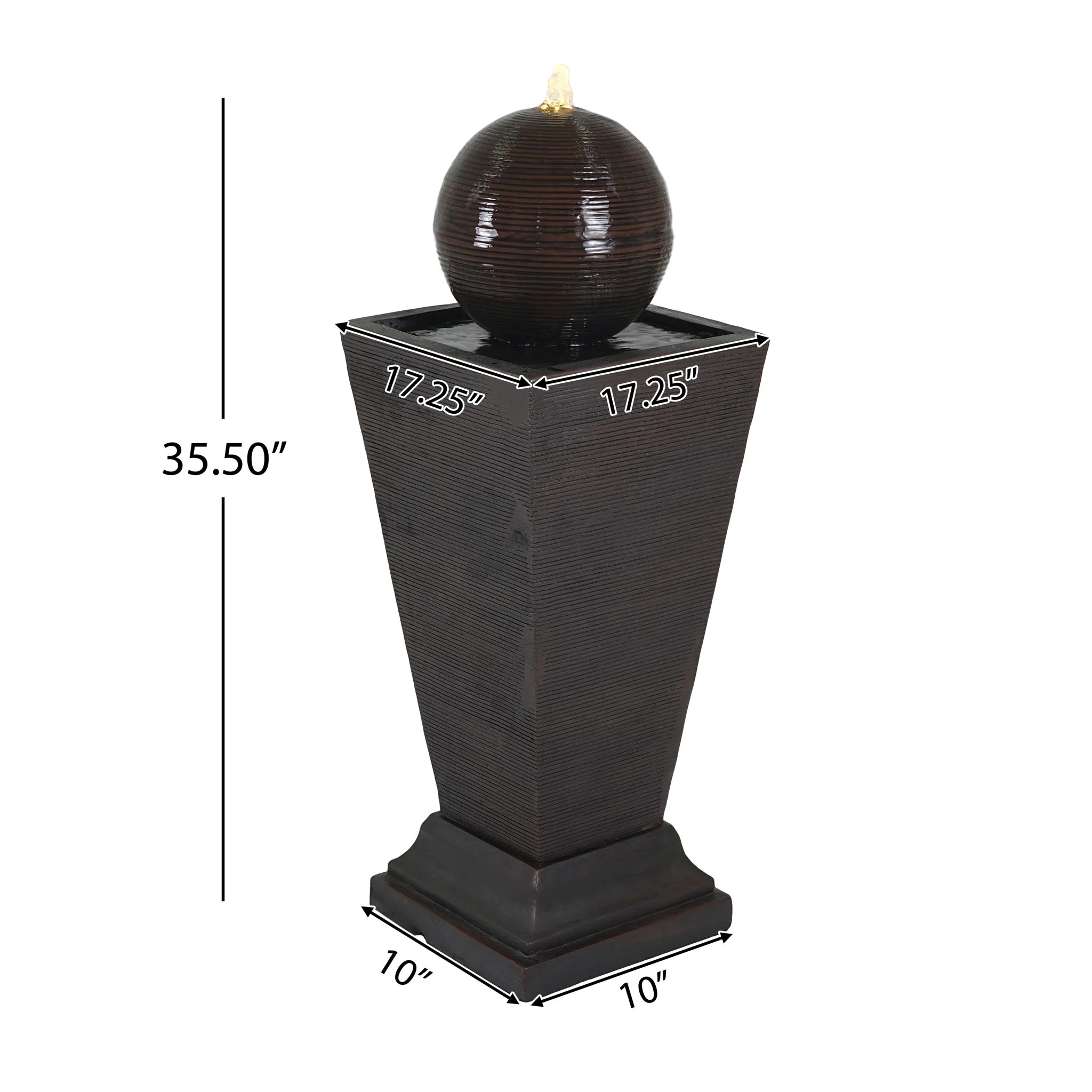35.5" Tall Column Fountain With LED Lights, Retro Outdoor Decor, Weather Resistant Feature - Dark Brown - Image 4