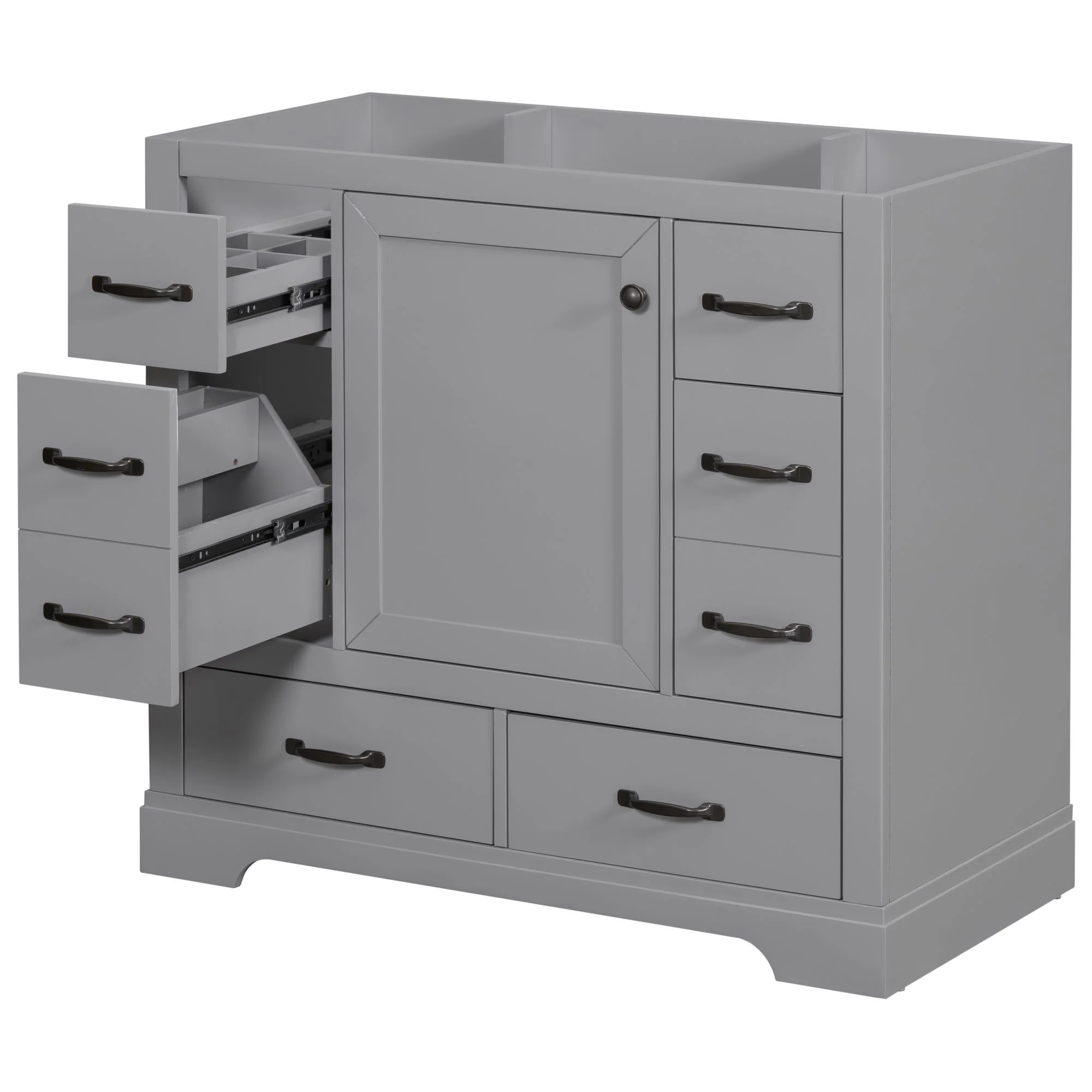 36" Bathroom Vanity Without Sink, Cabinet Base Only, 6 Drawers, Multi Functional Drawer Divider, Adjustable Shelf - Gray - Image 2