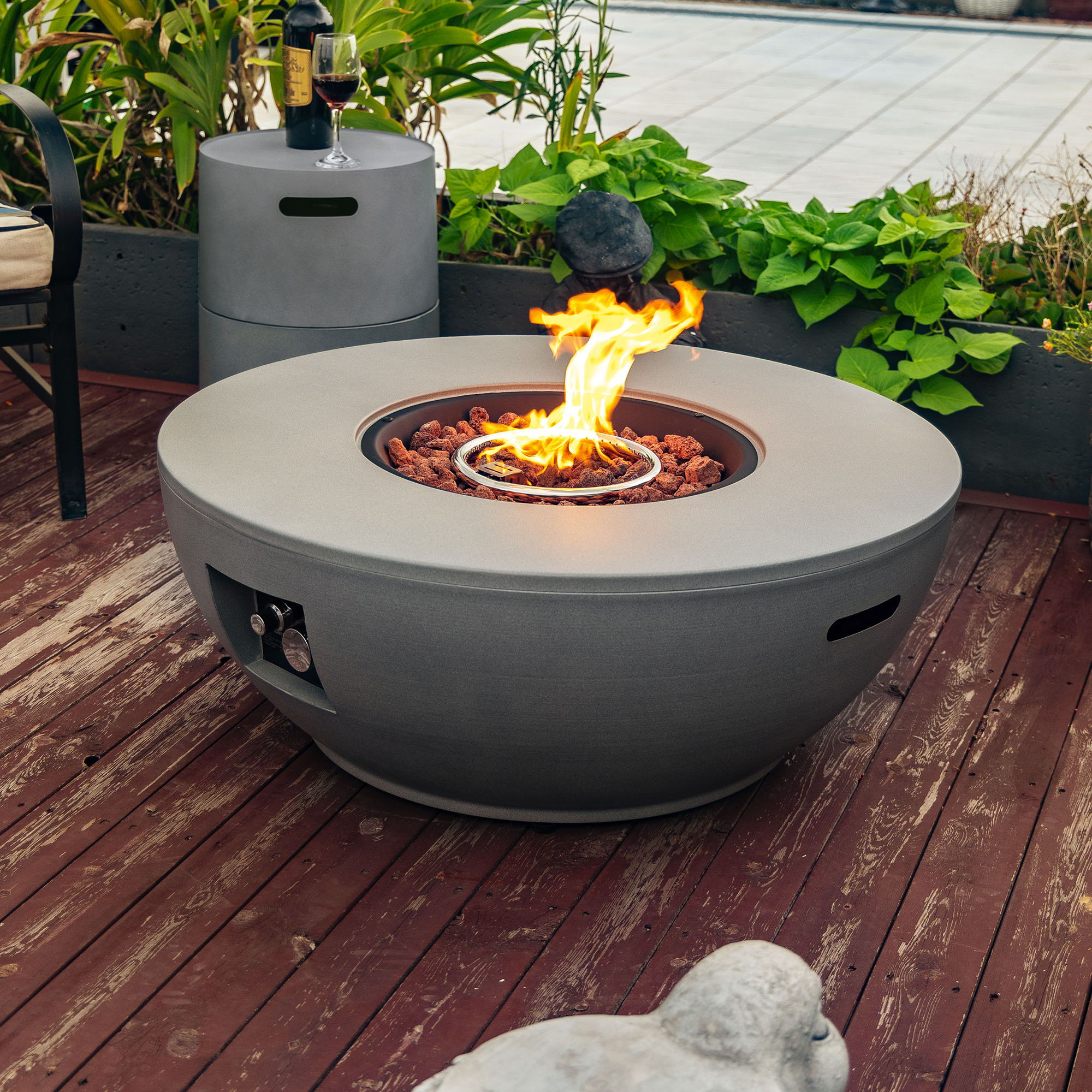 36" Propane Gas Fire Pit Table, 50000 Btu Round Steel Fire Pit With Tank Holder For Outside Patio Deck Garden Backyard - Gray - Image 4