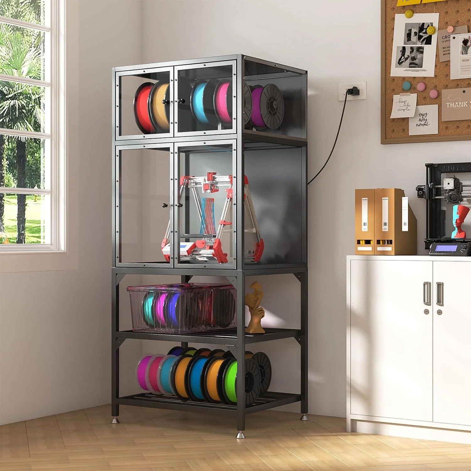 3D Printer Cabinet With Double Layer Filament Storage, Noise Reducing Design - Black - Image 3