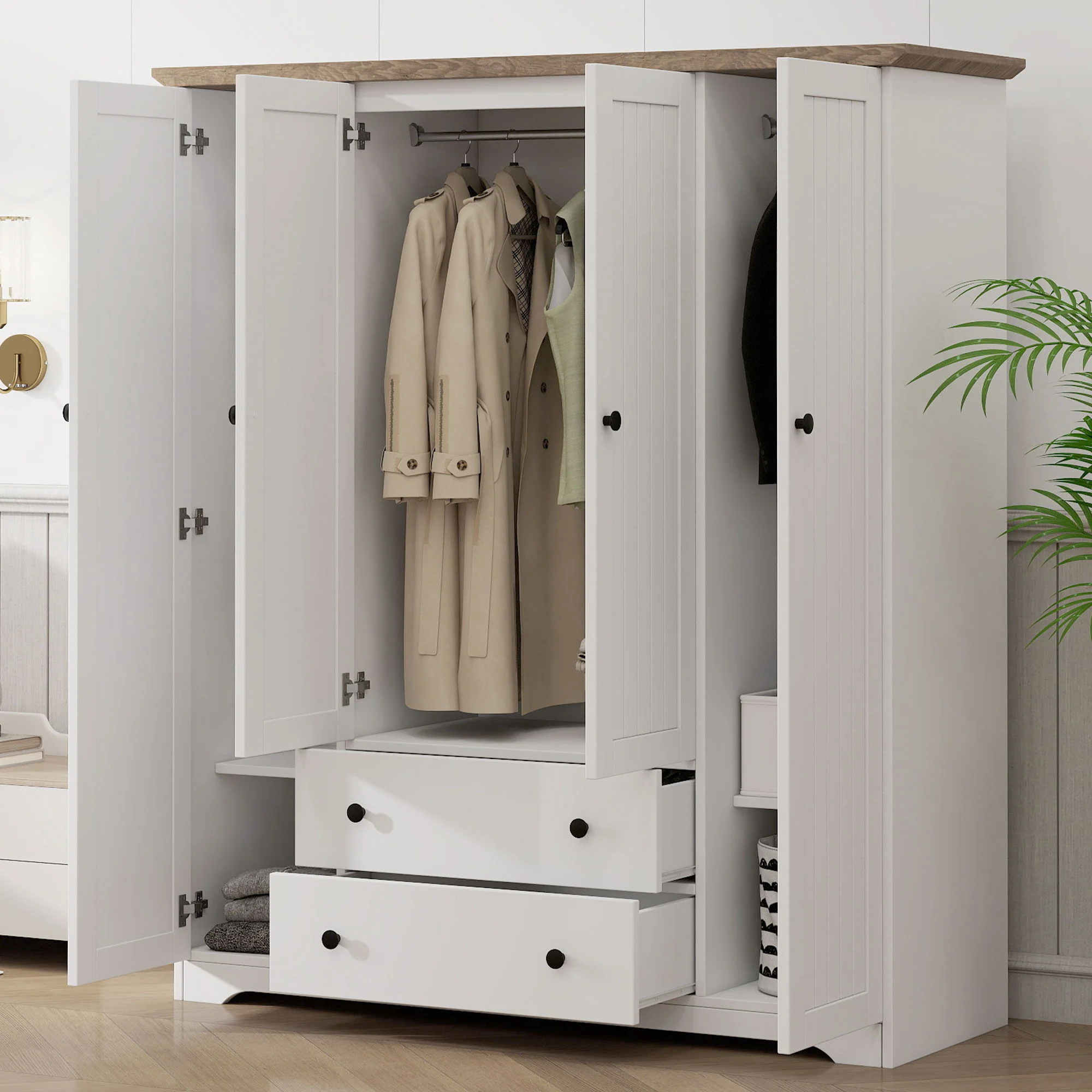 4 Door Wardrobe Armoire With 2 Drawers - Image 5