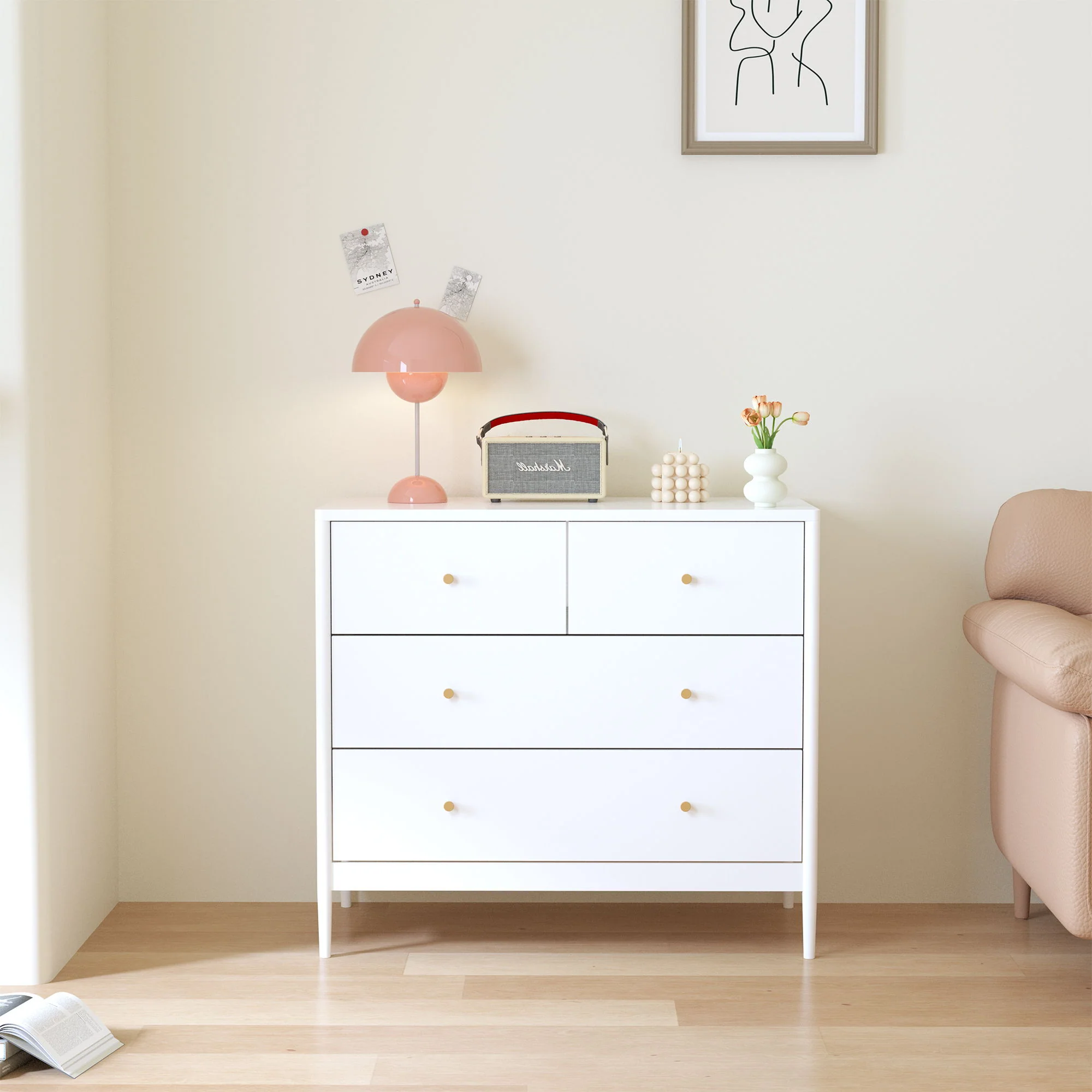 4 Drawer Kids Dresser With Antique Brass Pulls - White - Image 4