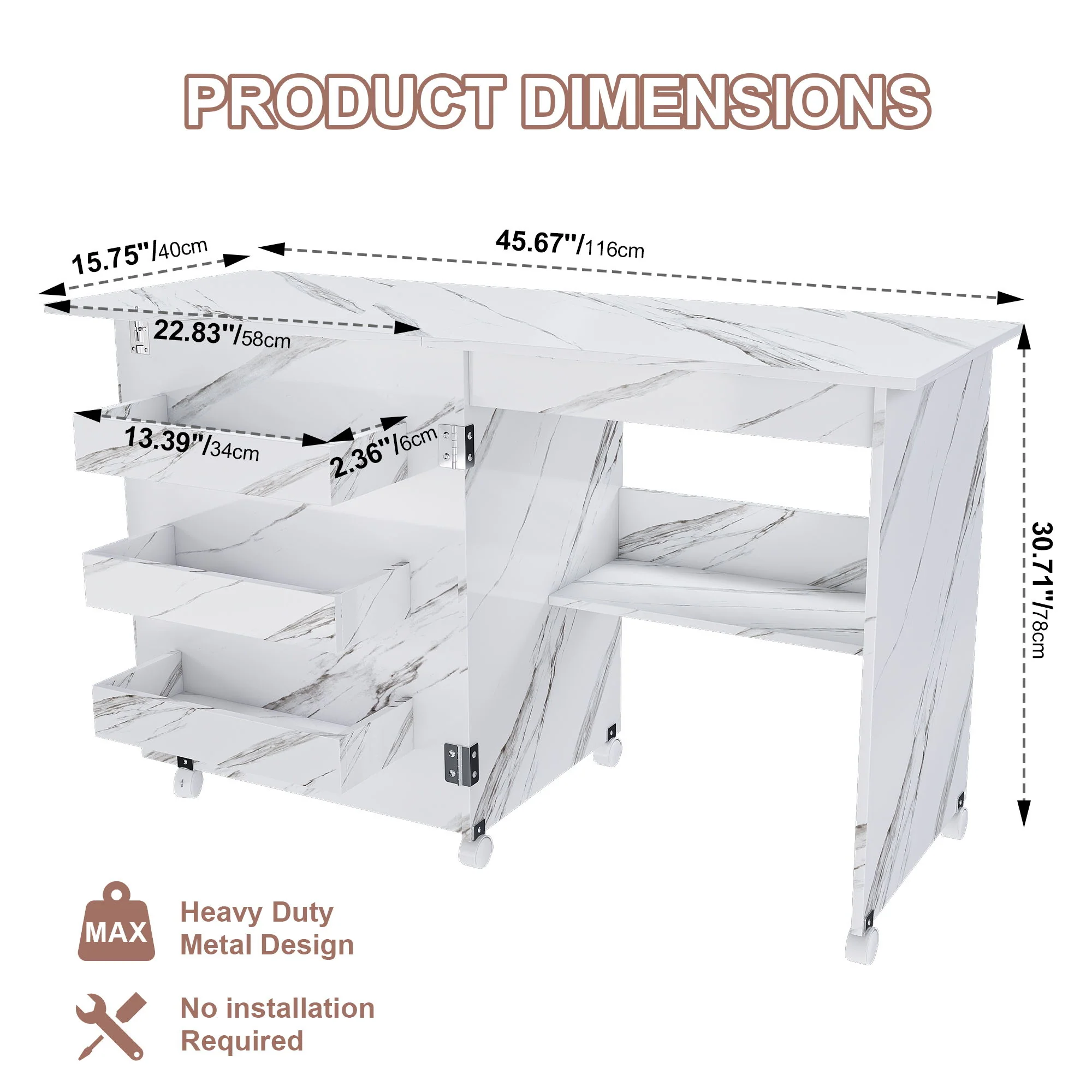 4 In 1 Folding Sewing Table With Lockable Wheels, Multi Functional Craft Station - White - Image 3