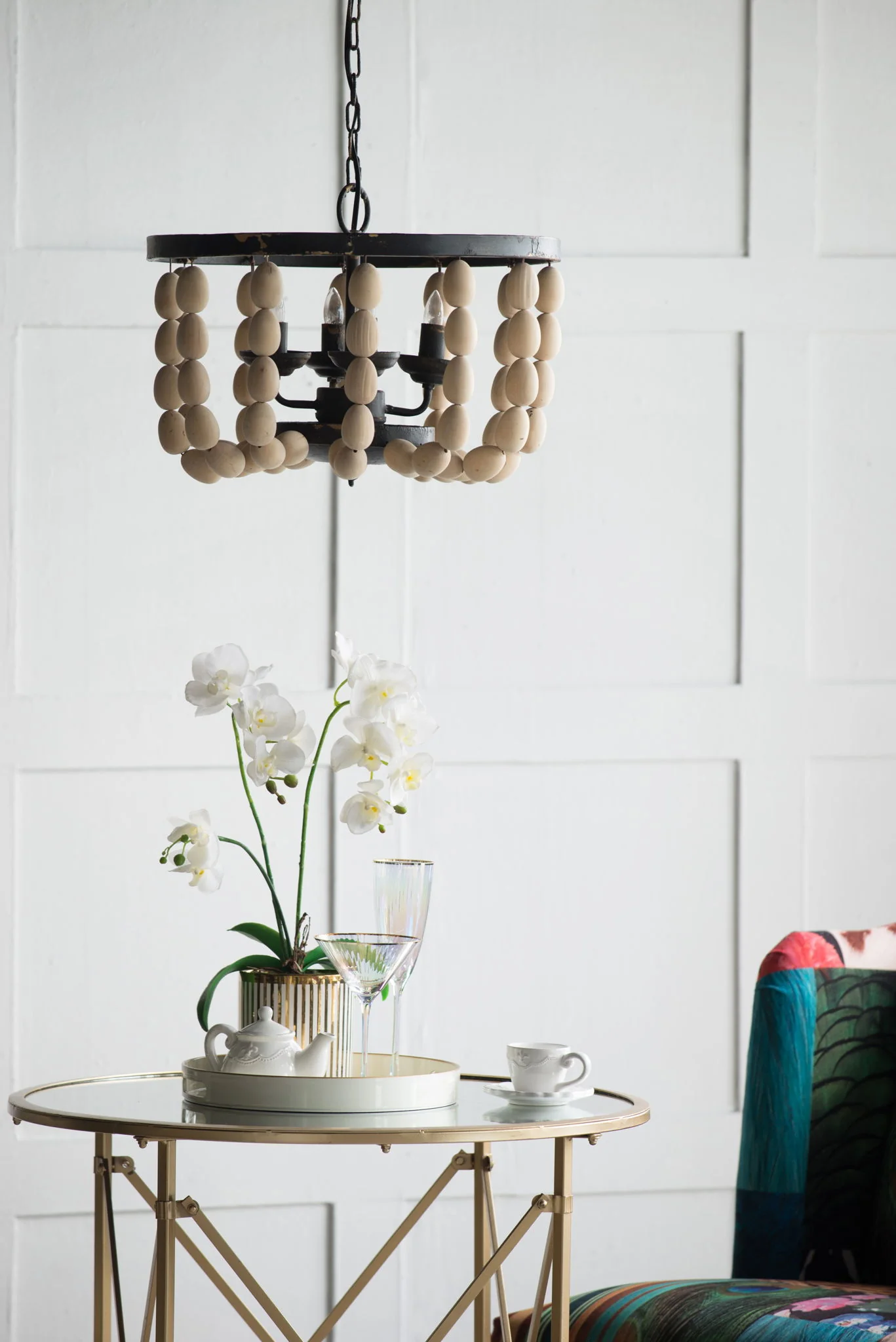 4 Light Wood Chandelier, Hanging Light Fixture With Adjustable Chain For Kitchen, Bulb Not Included - Cream - Image 3