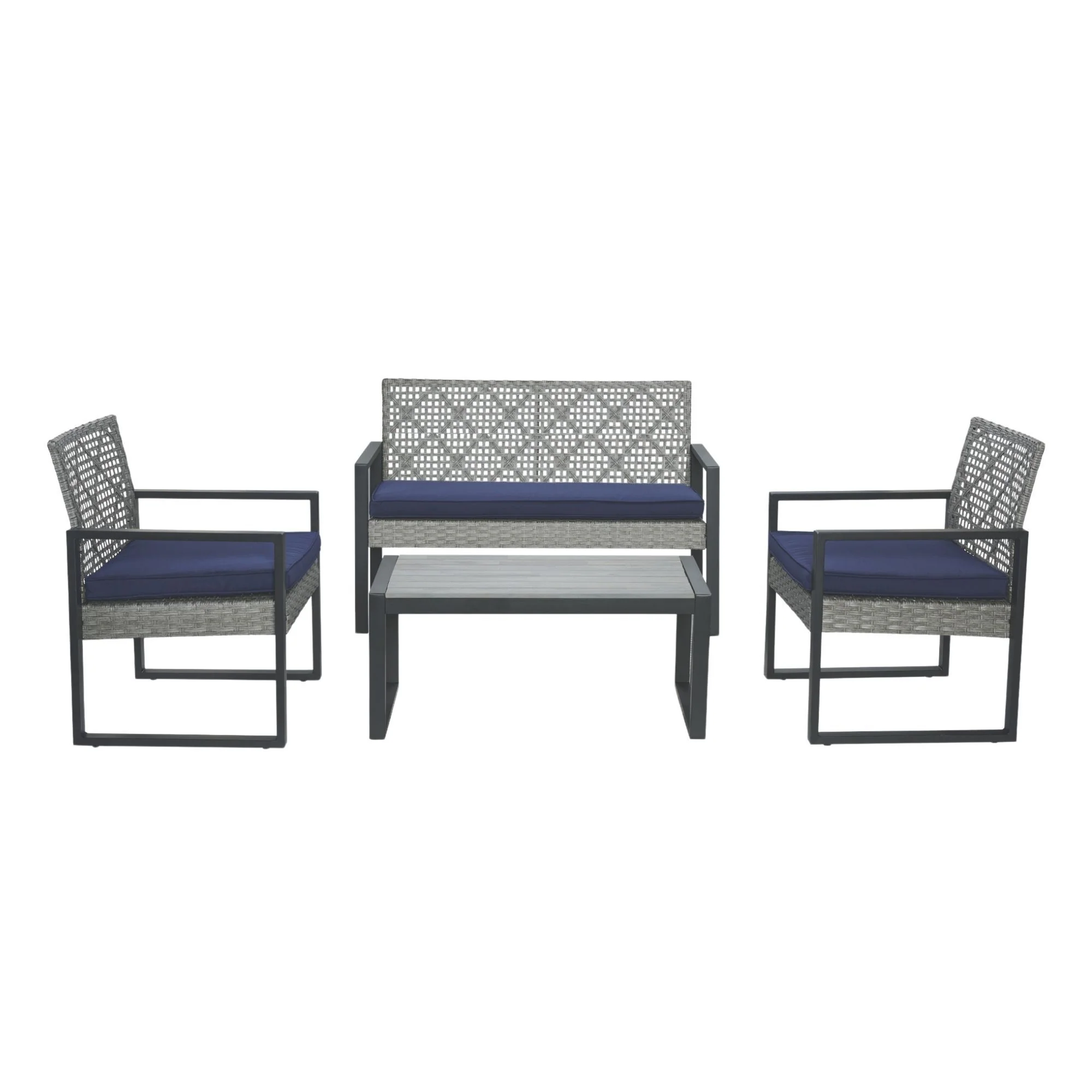 4 Piece Patio Furniture Set With Acacia Wood Table Top And Cushions - Image 2