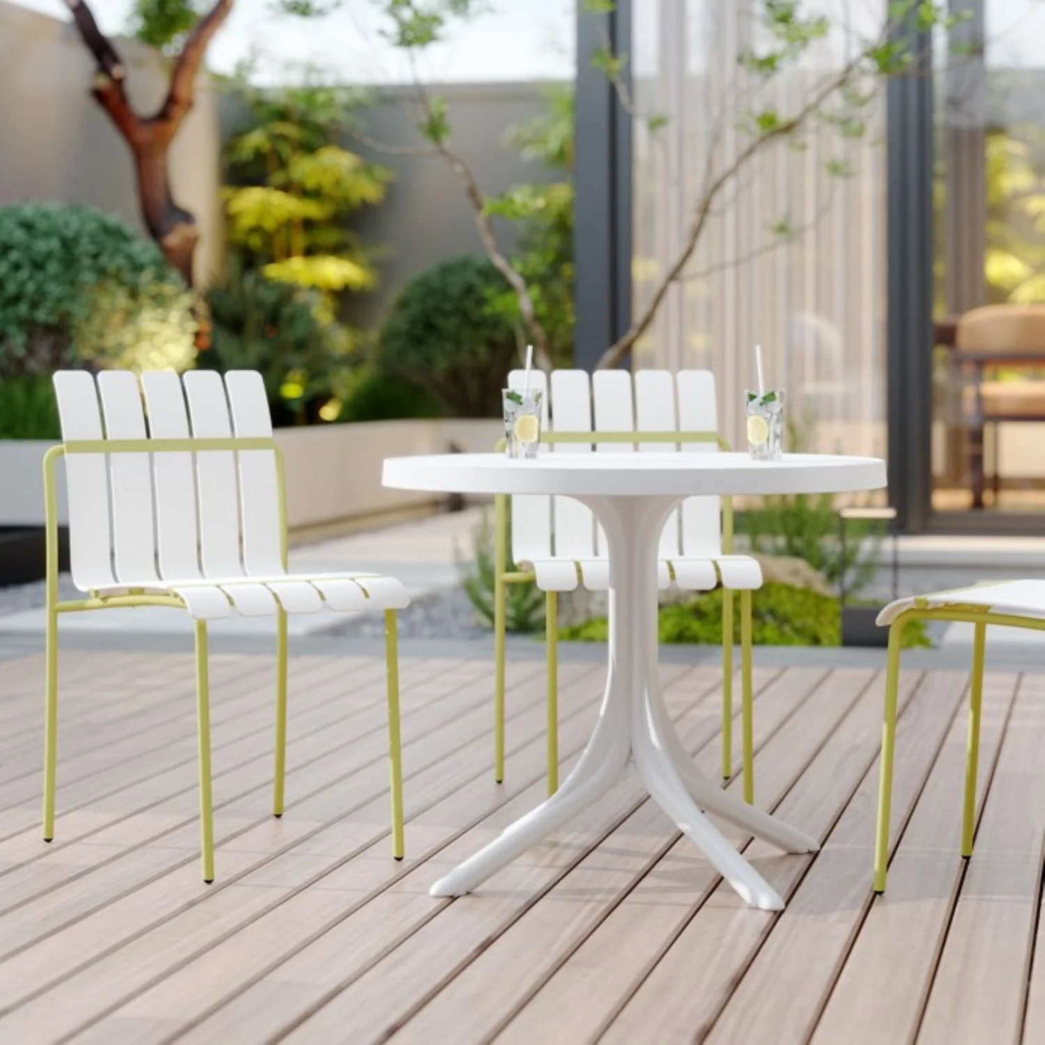4 Piece Set Of Modern Color Block Designed Single Chairs With Round Table - Image 3